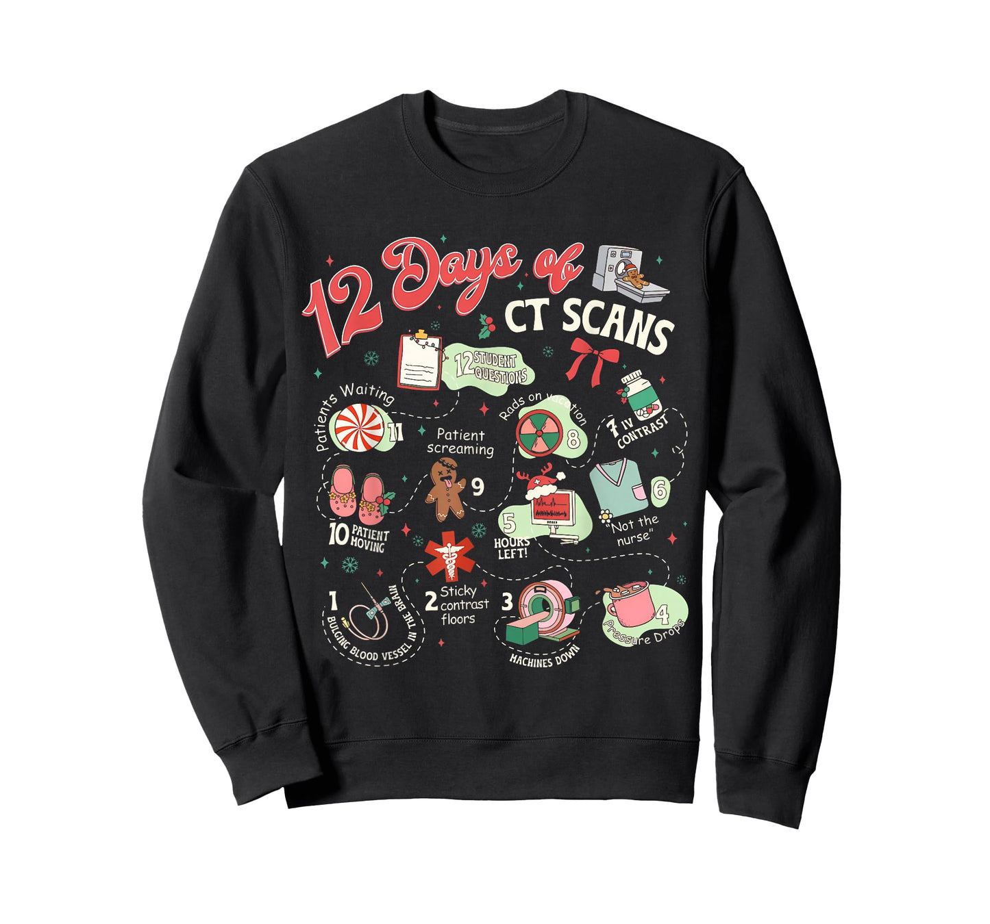 Christmas 12 Days of CT Technologist CAT Scan Radiology Xmas T-Shirt