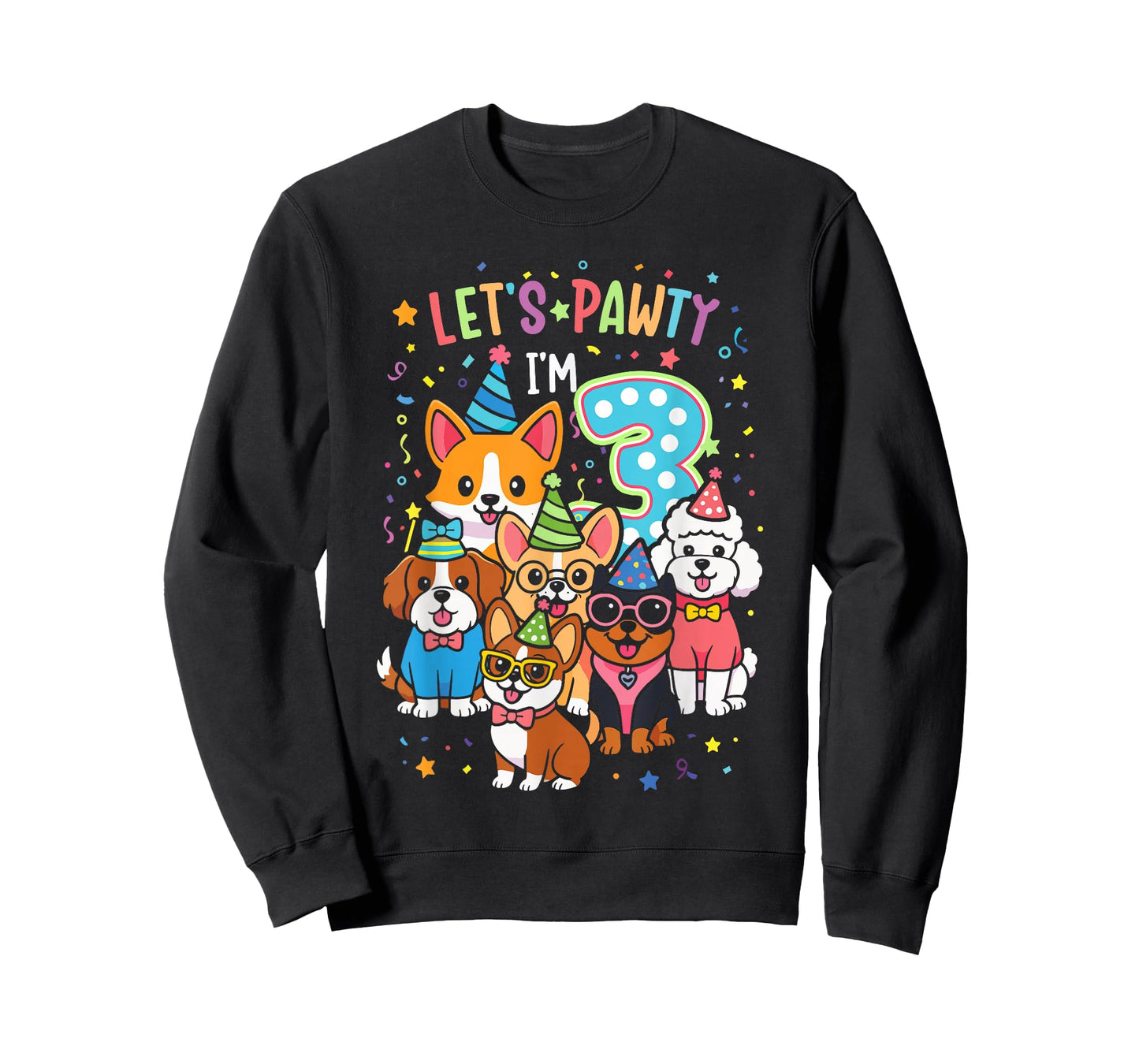 Let's Pawty I'm 3 Dog Puppy 3rd Birthday T-Shirt