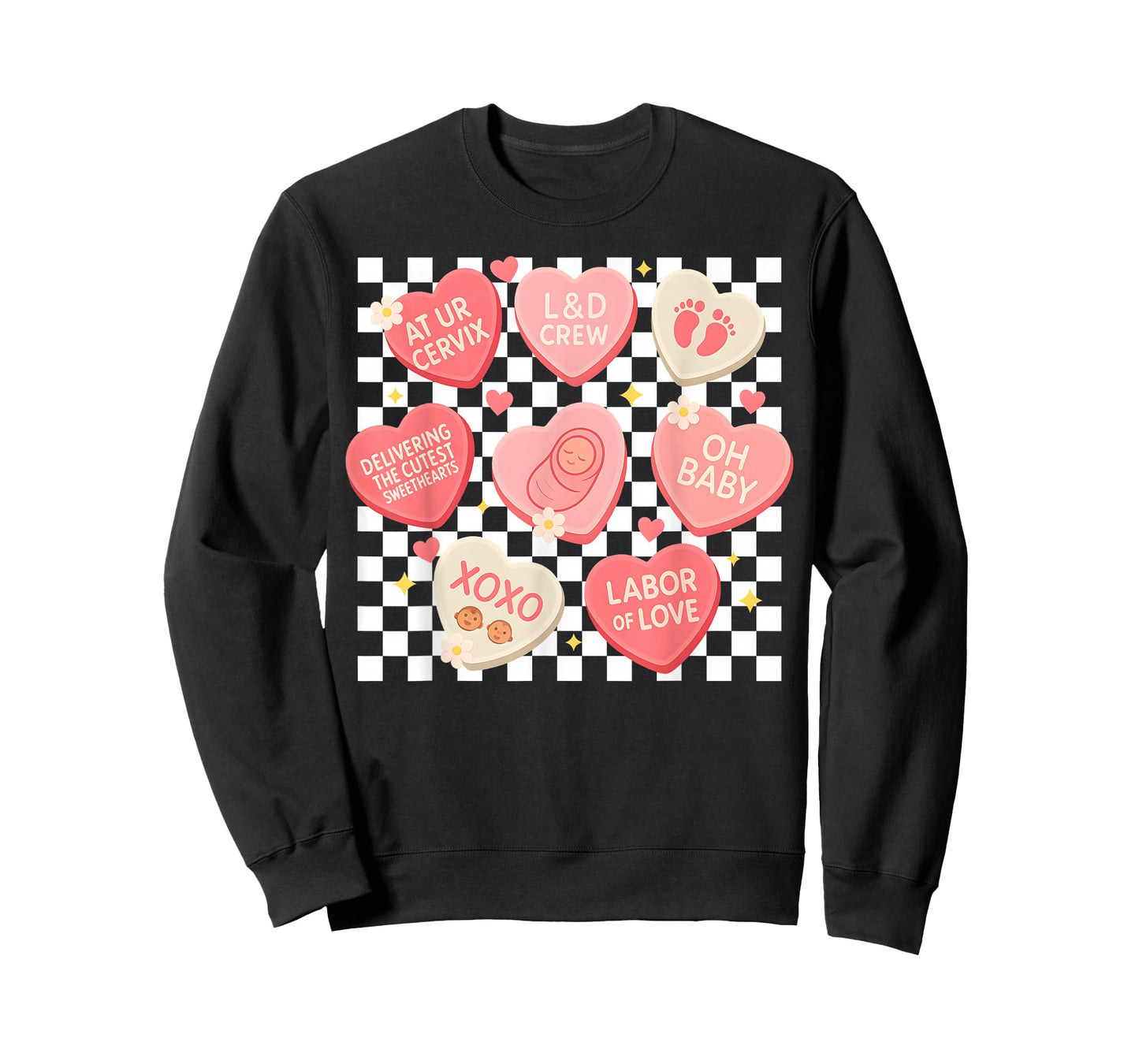 Valentine L&D Nurse Hearts XOXO Baby Girl Women Checkered T-Shirt