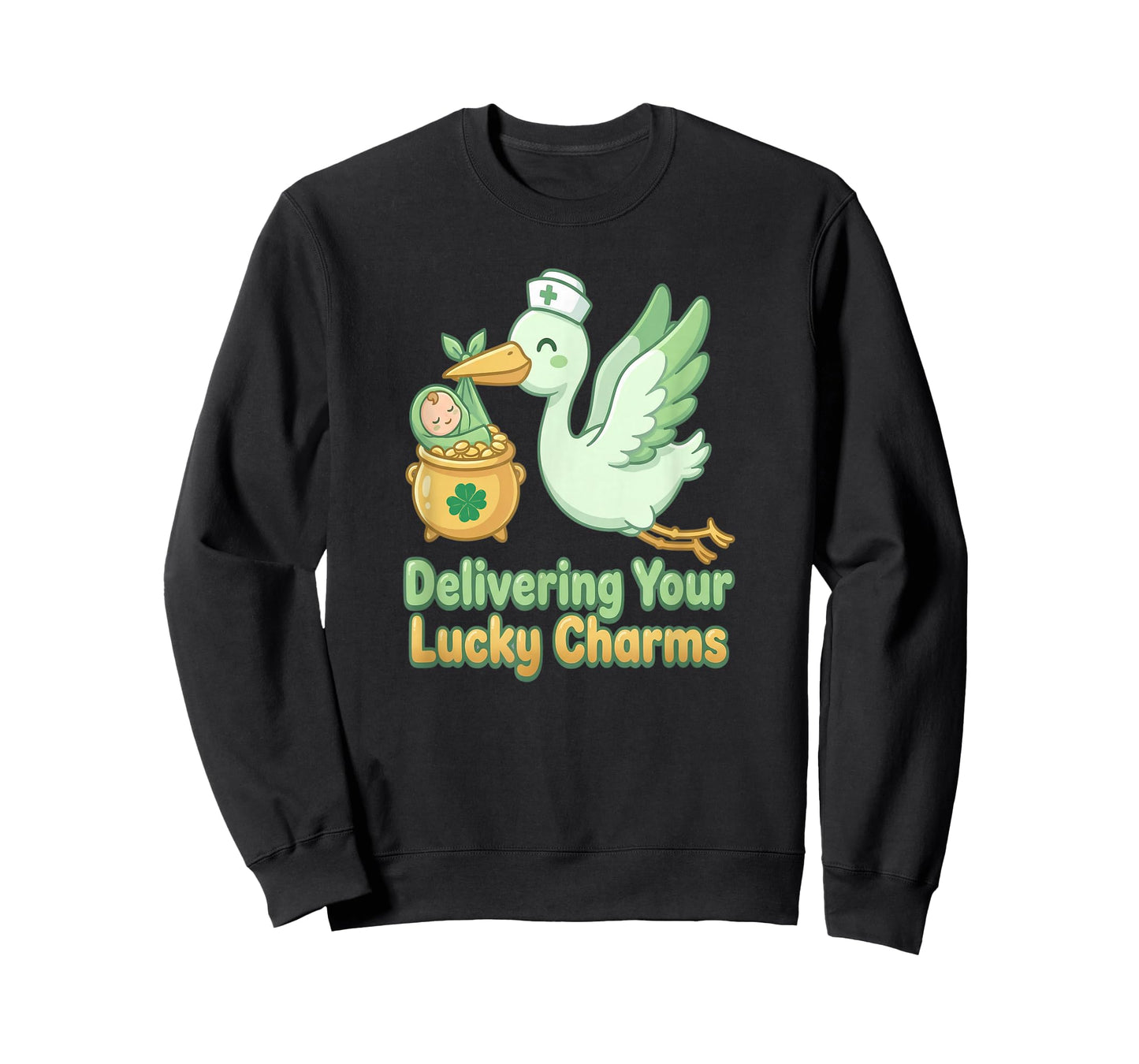 St Patricks Day Labor Delivery Nurse Stork Delivering Lucky T-Shirt
