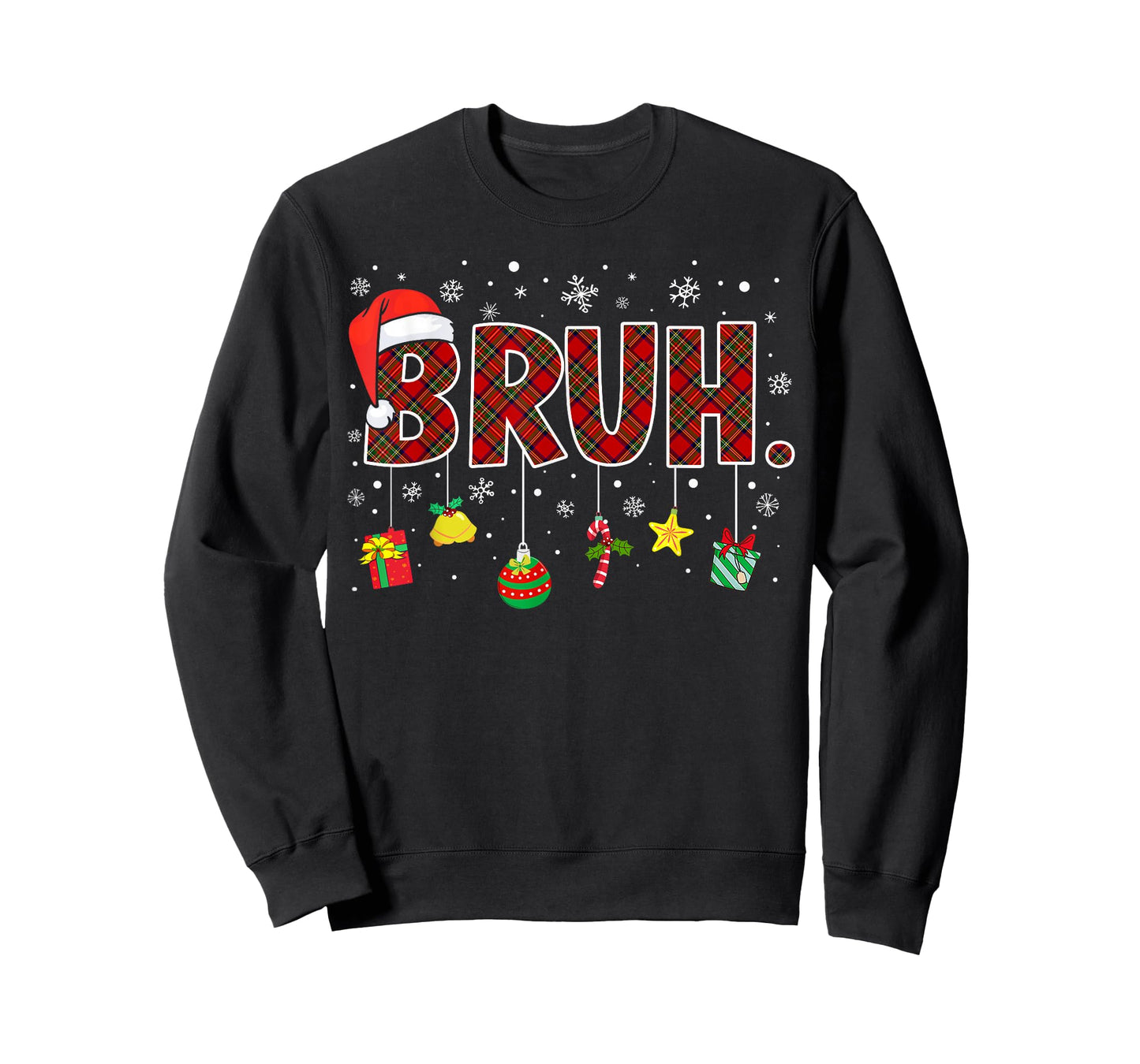 Bruh Funny Christmas Red Plaid Teens Boys Kids Xmas Pajamas T-Shirt