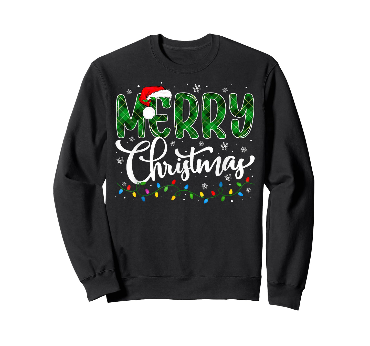 Merry Christmas Green Buffalo Plaid Xmas Lights Family Santa T-Shirt