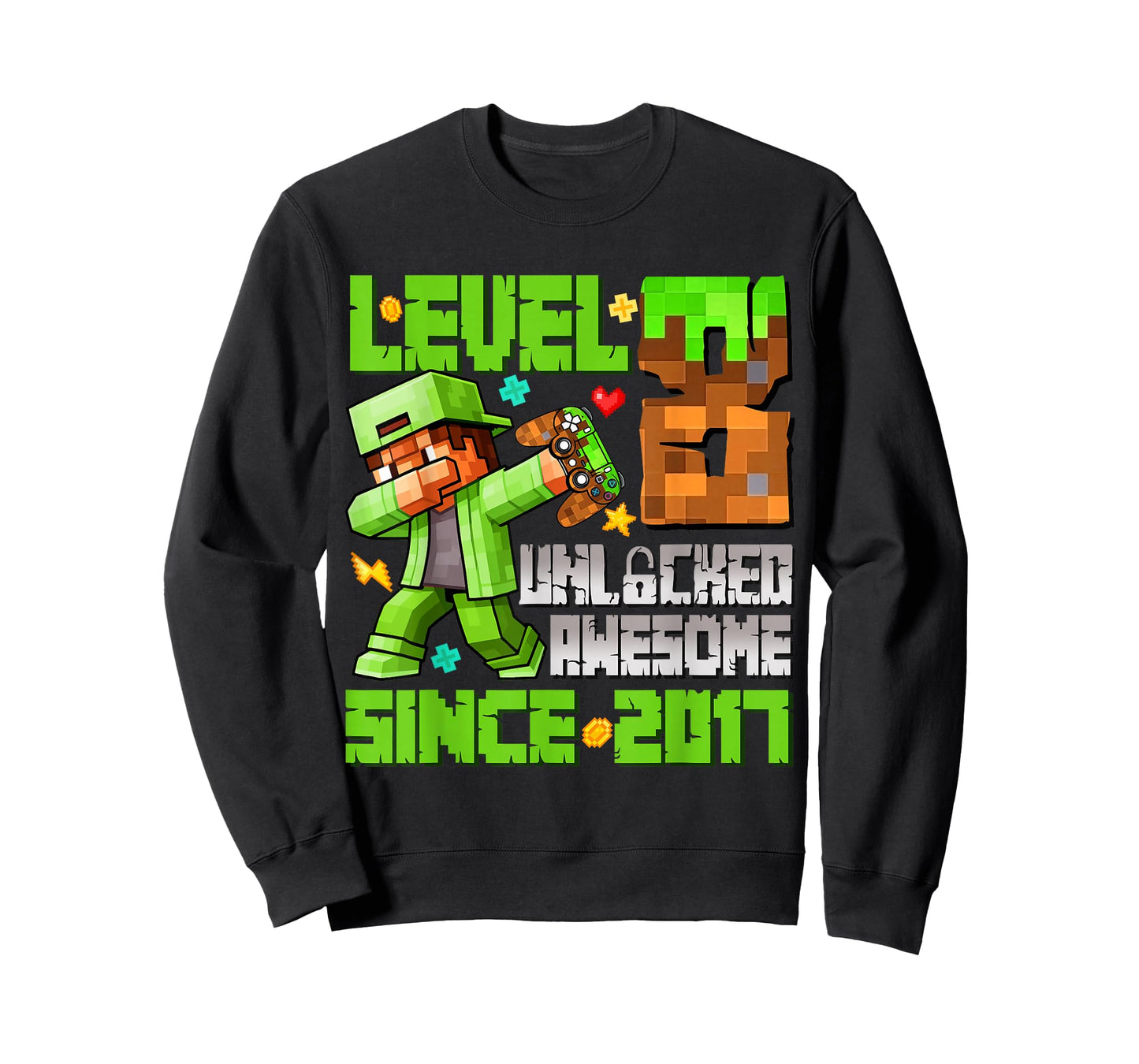 Level 8 Unlocked Awesome Since 2017 8th Birthday Game Pixel T-Shirt