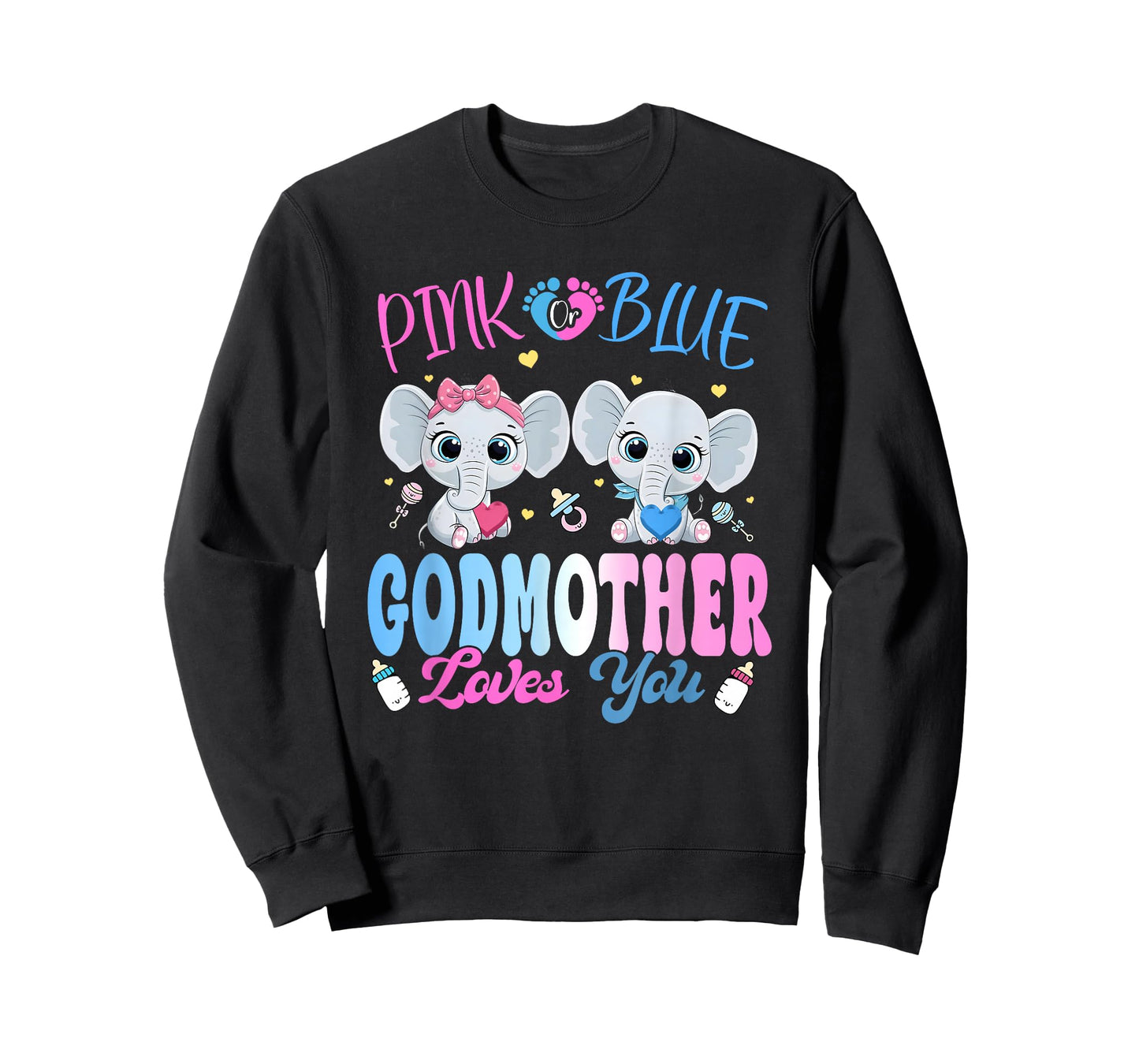 Pink or Blue Godmother Loves You Gender Reveal Elephant T-Shirt