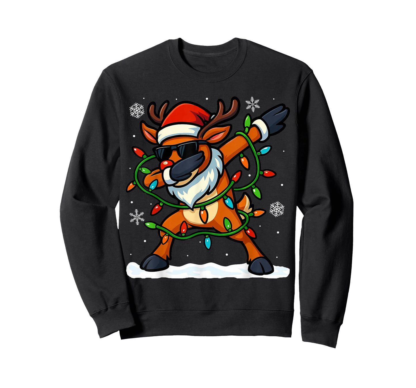 Dabbing Reindeer Christmas Girls Xmas Lights Boys Christmas T-Shirt