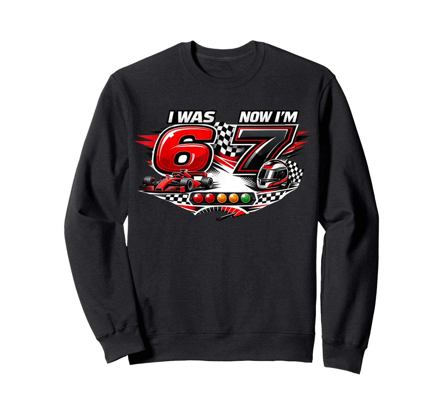 I was 6 Now I'm 7 Six Seven Race Car 67 Meme Birthday Party T-Shirt