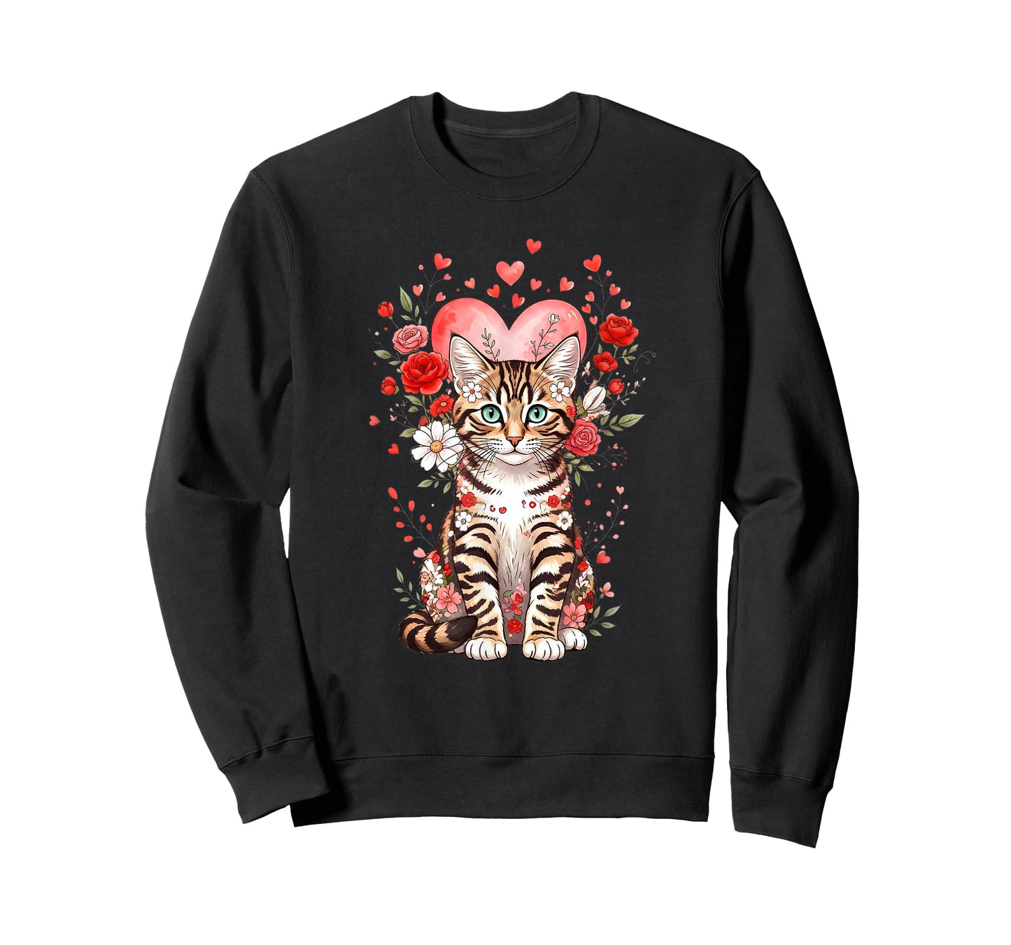 Bengal Cat Valentine Floral Heart for Cat Lovers T-Shirt