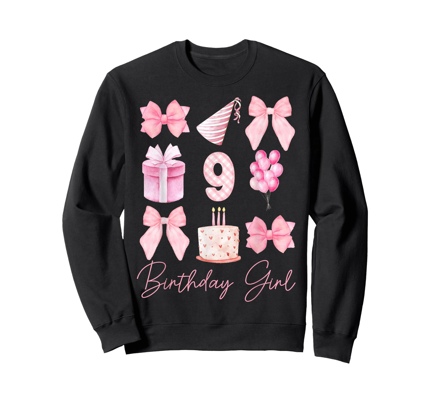 Birthday Girl 9th Birthday Pink Coquette Bow 9 Year Old Kids T-Shirt