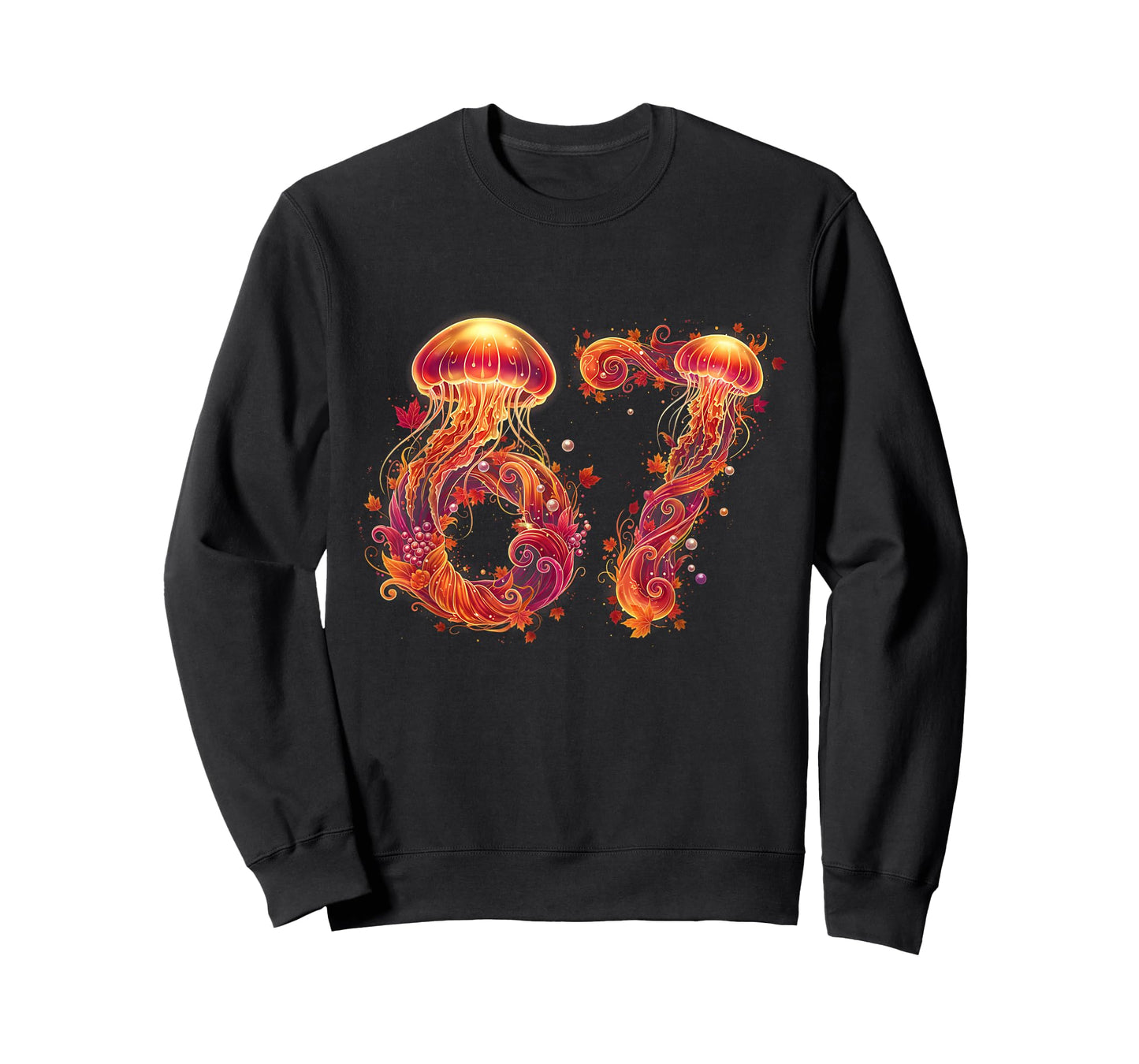 67 Meme Six Seven 6 7 Retro Jellyfish Sea Ocean Thanksgiving T-Shirt