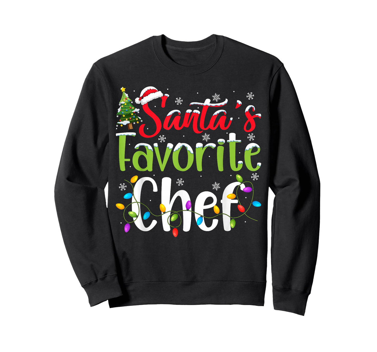 Santa Favorite Chef Christmas Lights Funny Family Xmas T-Shirt