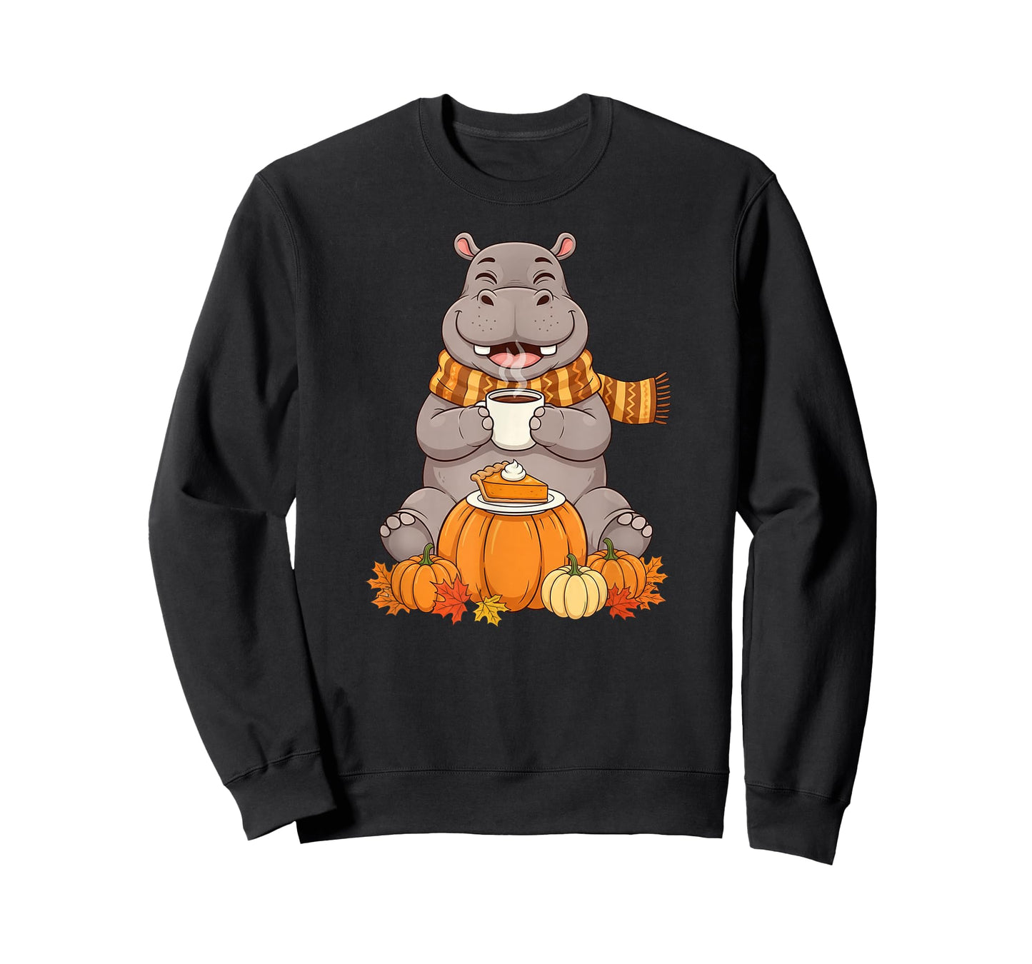 Funny Hippo Coffee Autumn Thanksgiving Womens Mens Kids T-Shirt