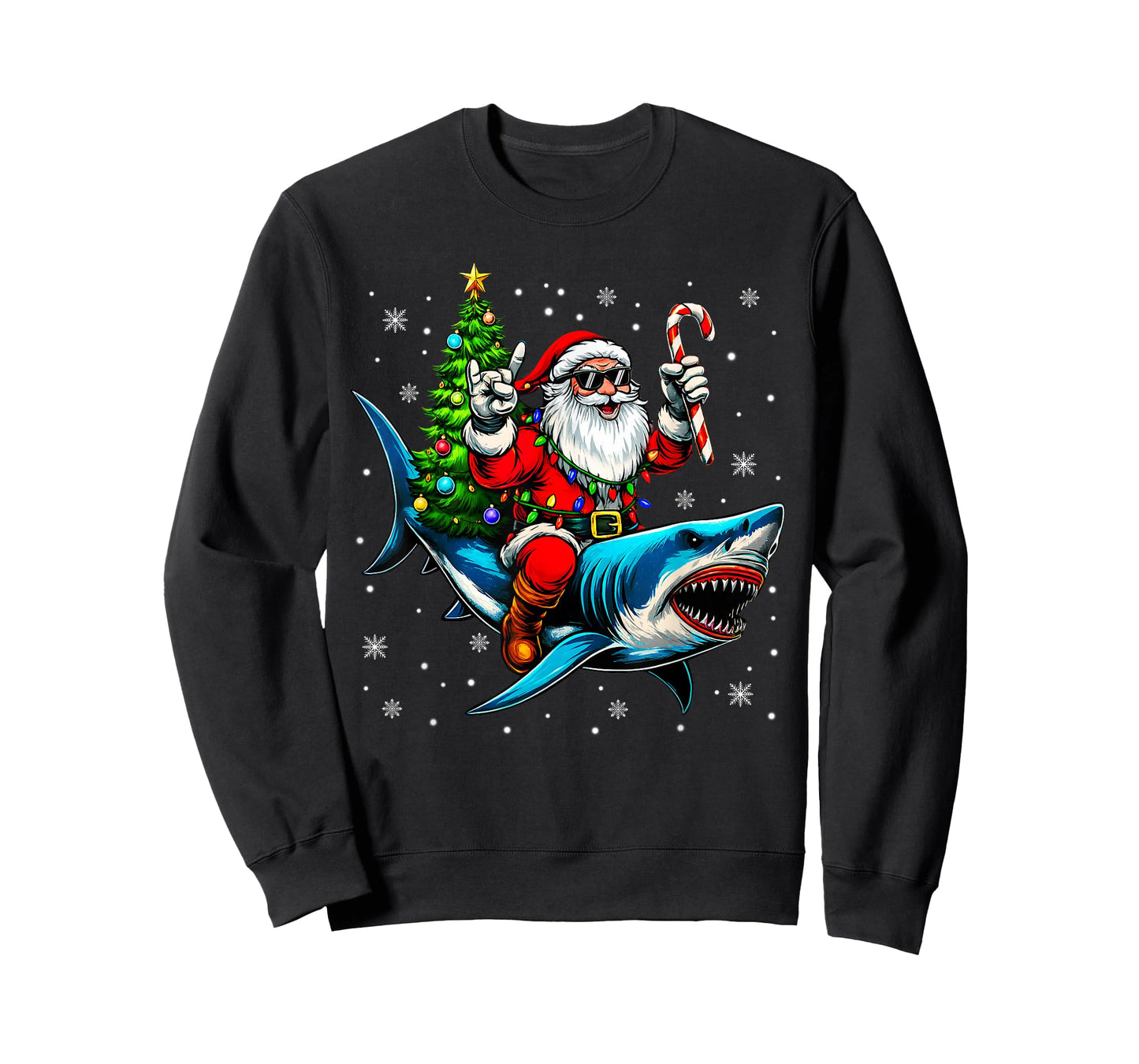 Vintage Santa Rock On Ride Shark Christmas Tree Xmas Men Boy T-Shirt