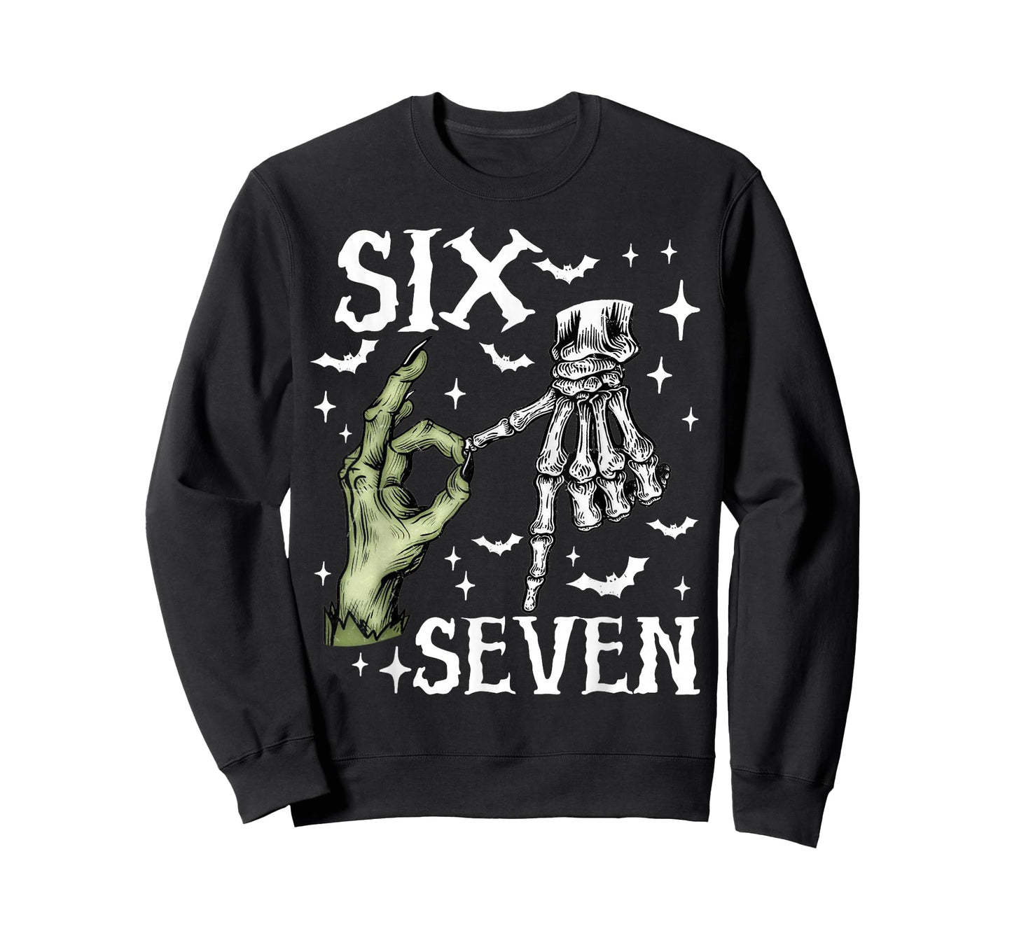 Six Seven 6 7 Meme Saying 6 7 Halloween Skeleton Hands Sign T-Shirt