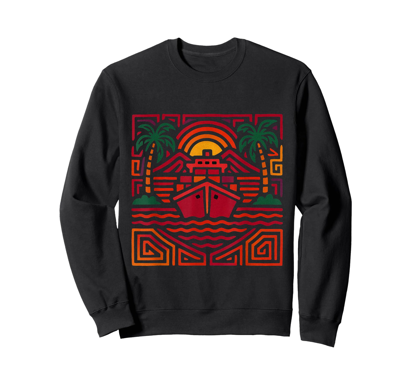 Panama Canal Sunset Inspired by Mola Artwork of The Kuna T-Shirt