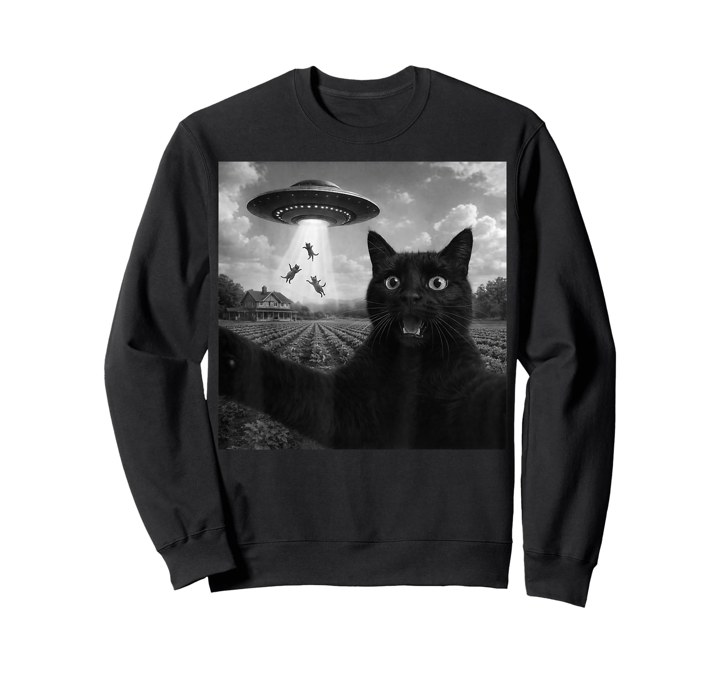 Cat Selfie with Alien UFO Funny Cats Gifts Boy Men Women Kid T-Shirt