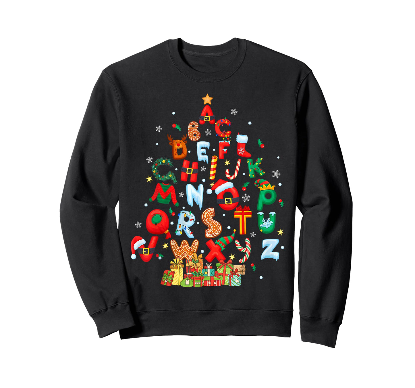 Christmas Alphabet Tree Santa Hat Gingerbread Xmas Teacher T-Shirt