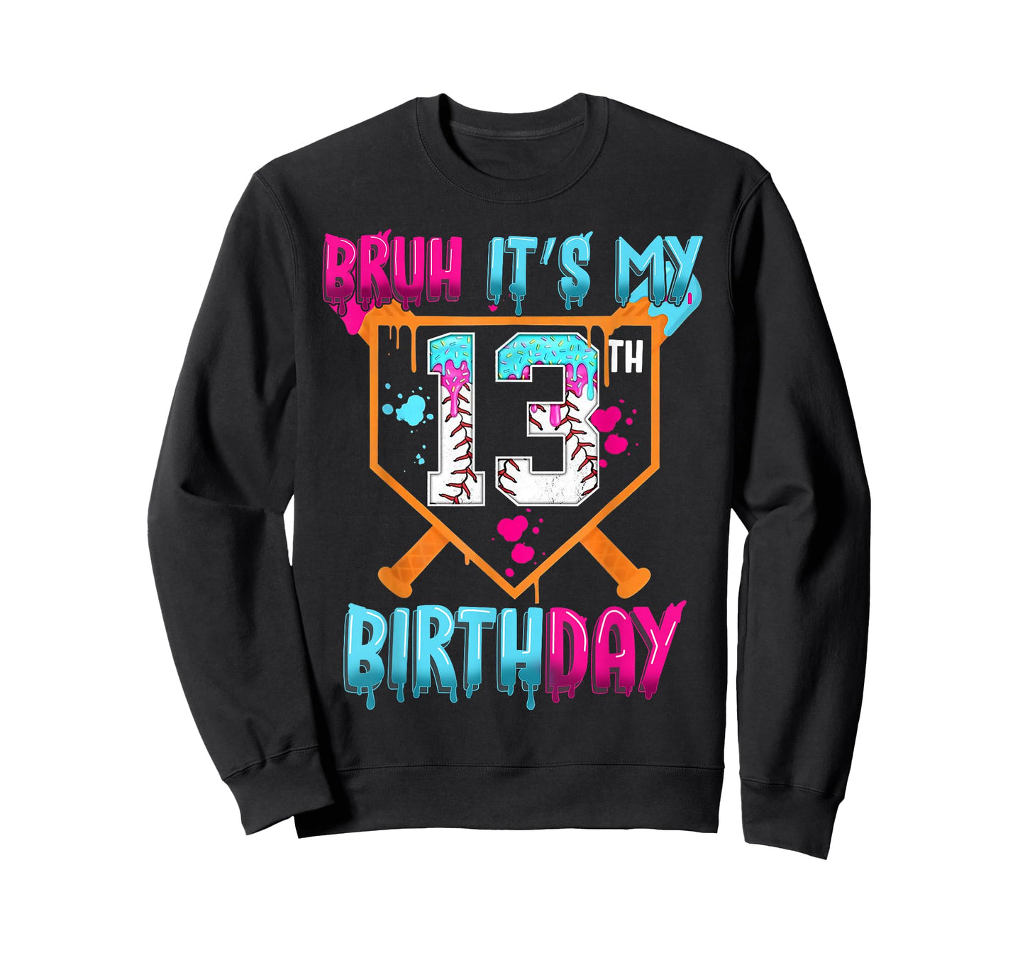 Baseball Drip Bruh It's My 13th Birthday Boy Ice Cream Drip T-Shirt