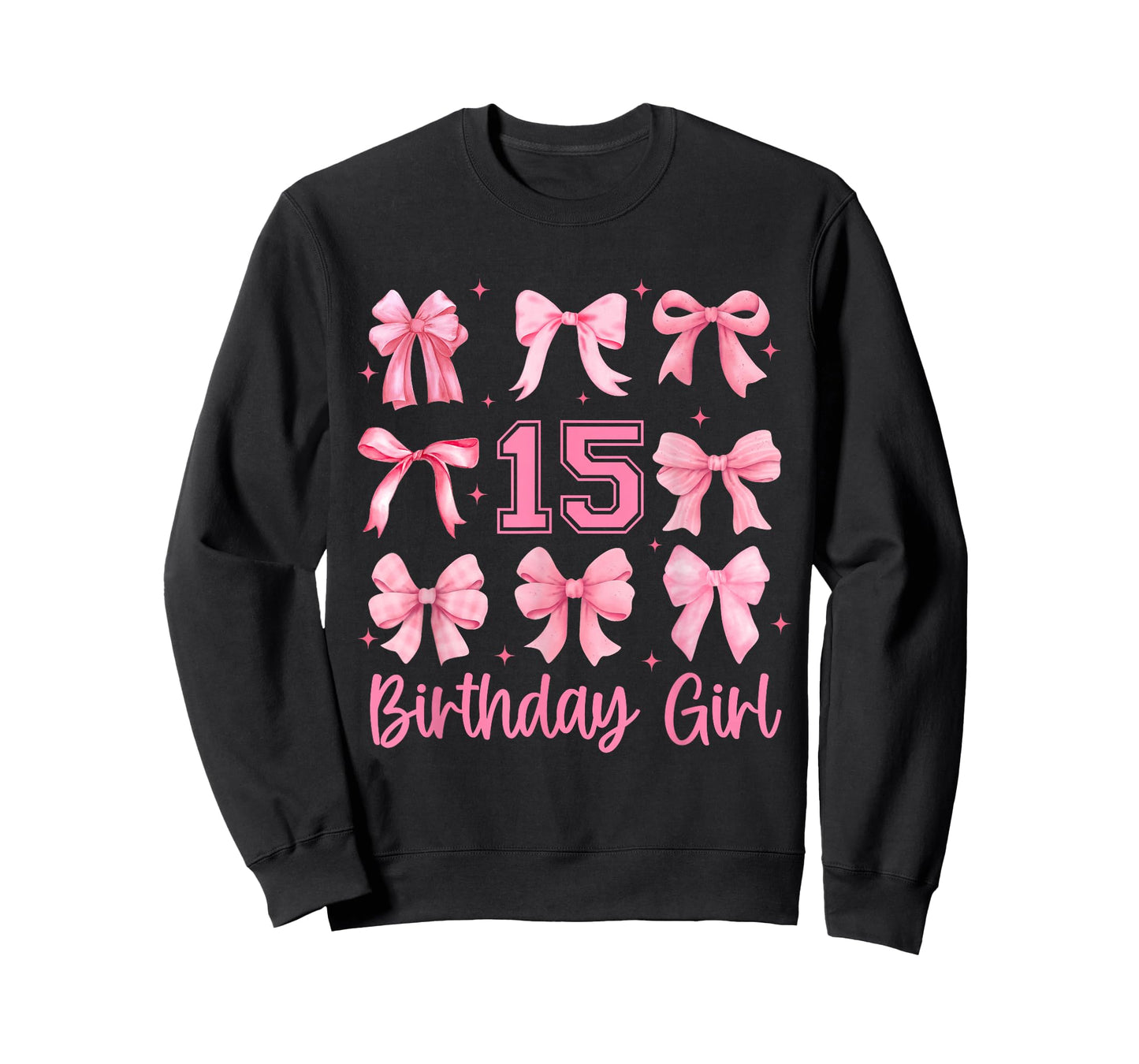 15 Years Old Birthday Girl Pink Bow Girls Kids Cute Birthday T-Shirt