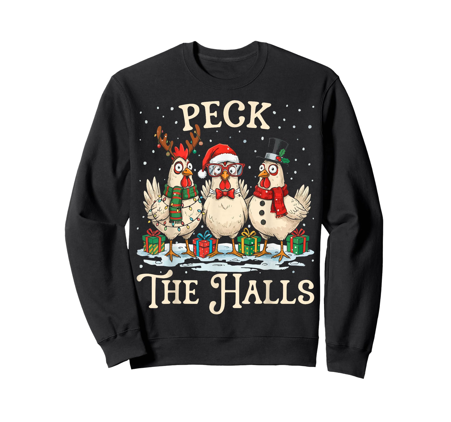 Peck The Halls Chicken Christmas Farm Animal Funny Santa Hat T-Shirt