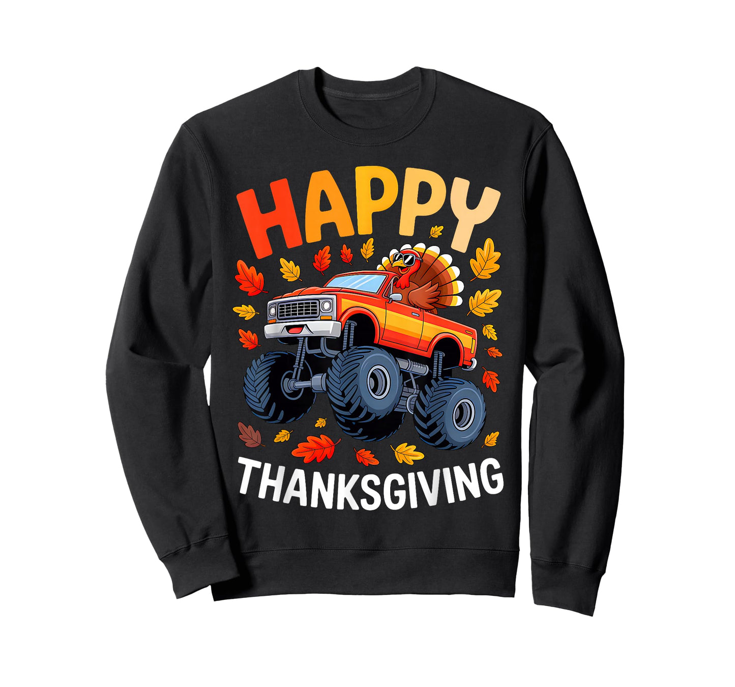 Funny Monster Truck Turkey Happy Thanksgiving for Kids Boys T-Shirt