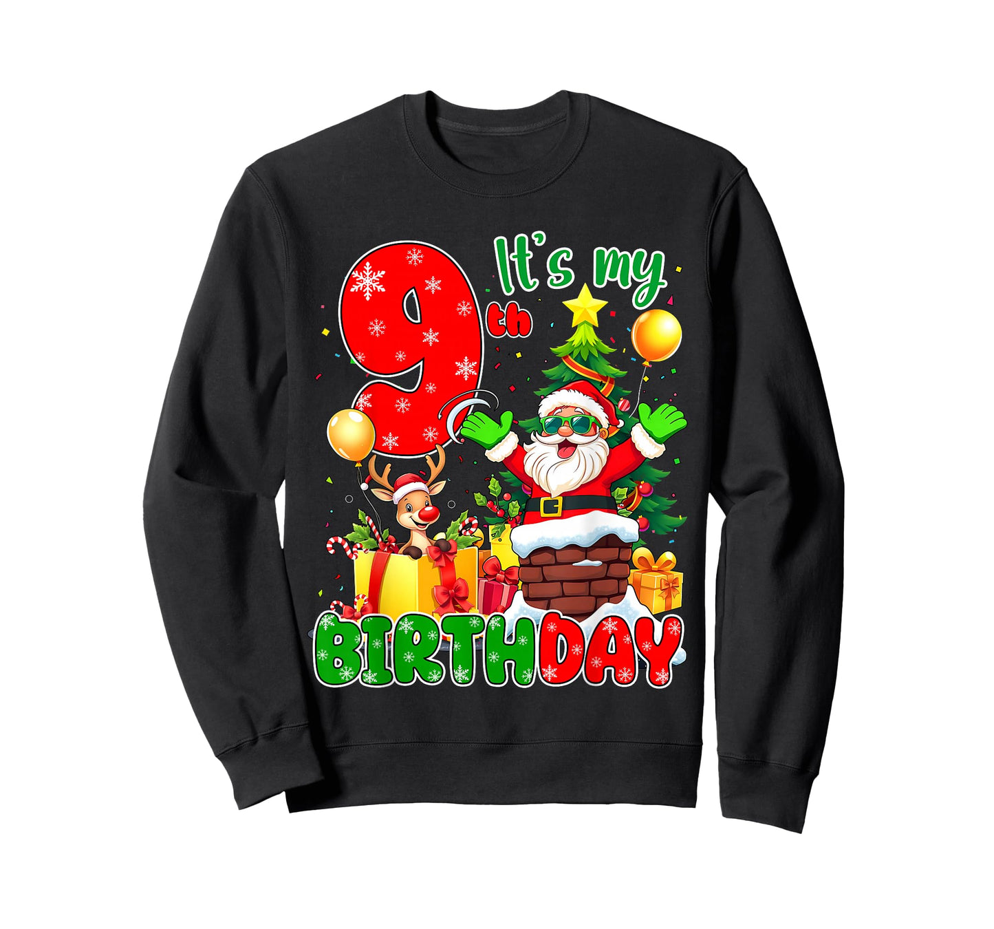 It’s My 9th Birthday Christmas 9 Years Old Santa Reindeer T-Shirt