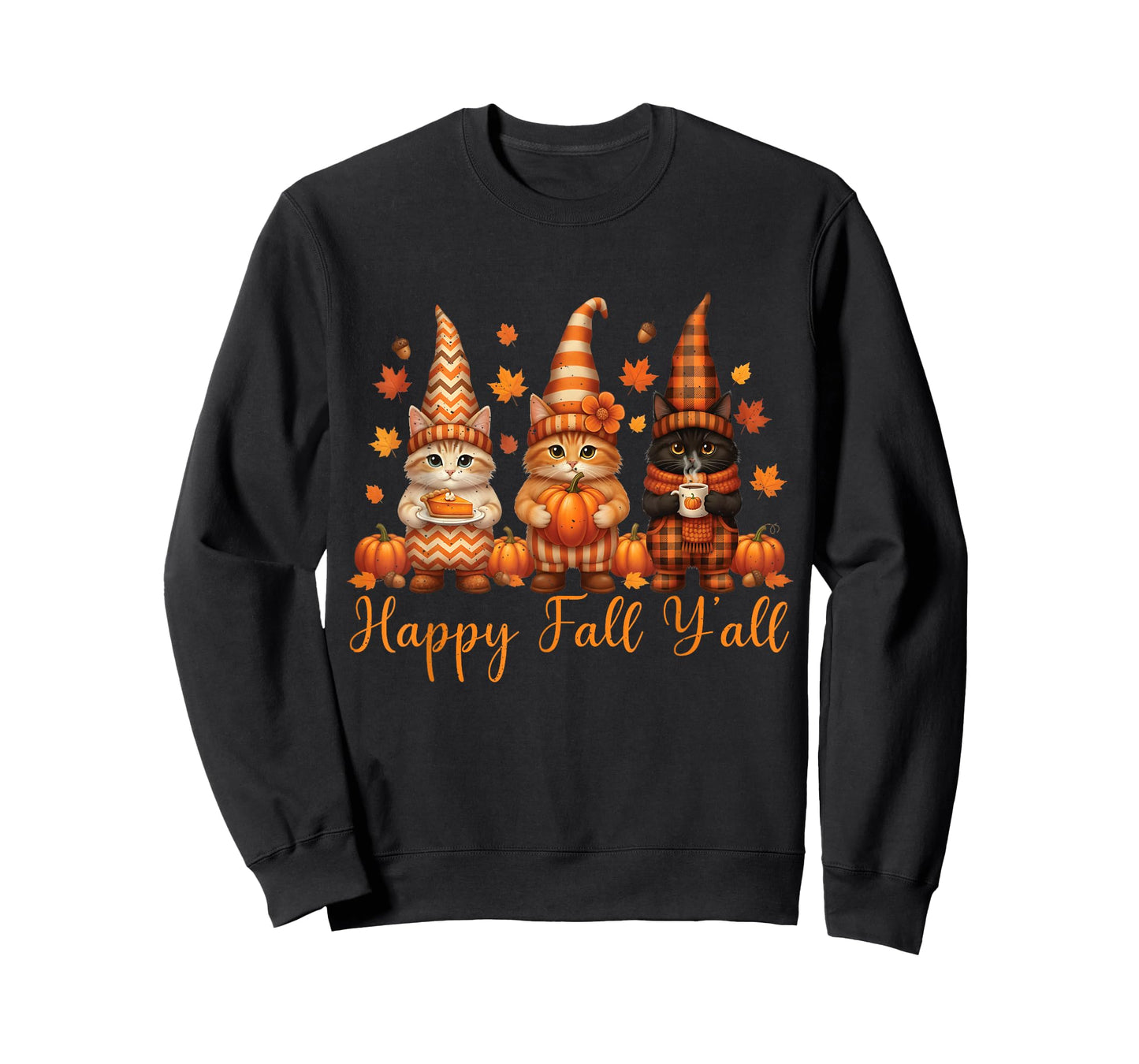 Happy Fall Y'all Cat Pumpkin Autumn Thanksgiving Men Women T-Shirt