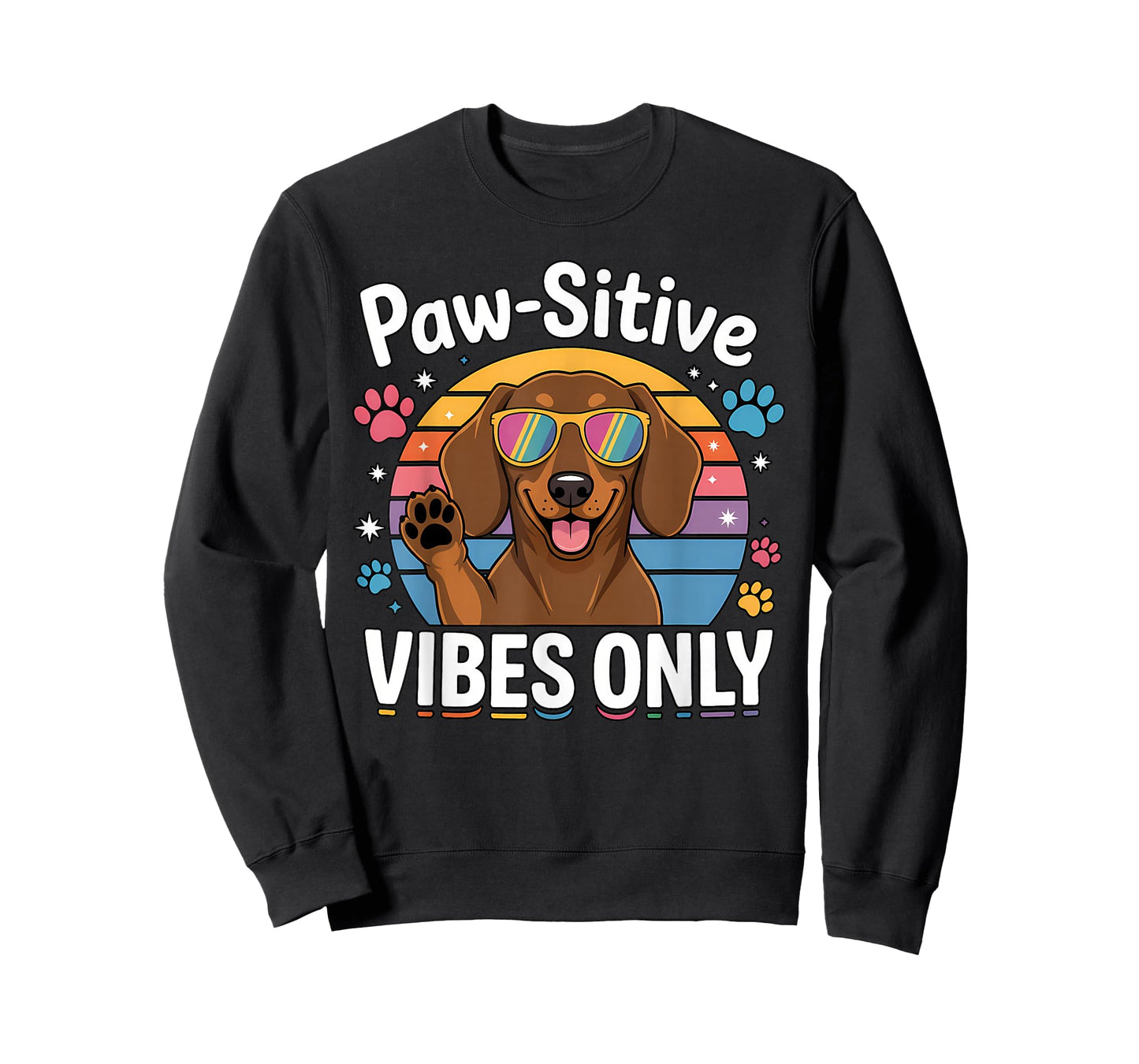 Vintage Dachshund Paw-sitive Vibes Only Cute Dog Lover T-Shirt