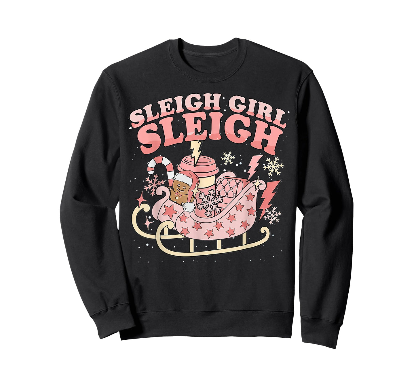 Christmas Gingerbread Pink Sleigh Girl Xmas Girls Kids Women T-Shirt
