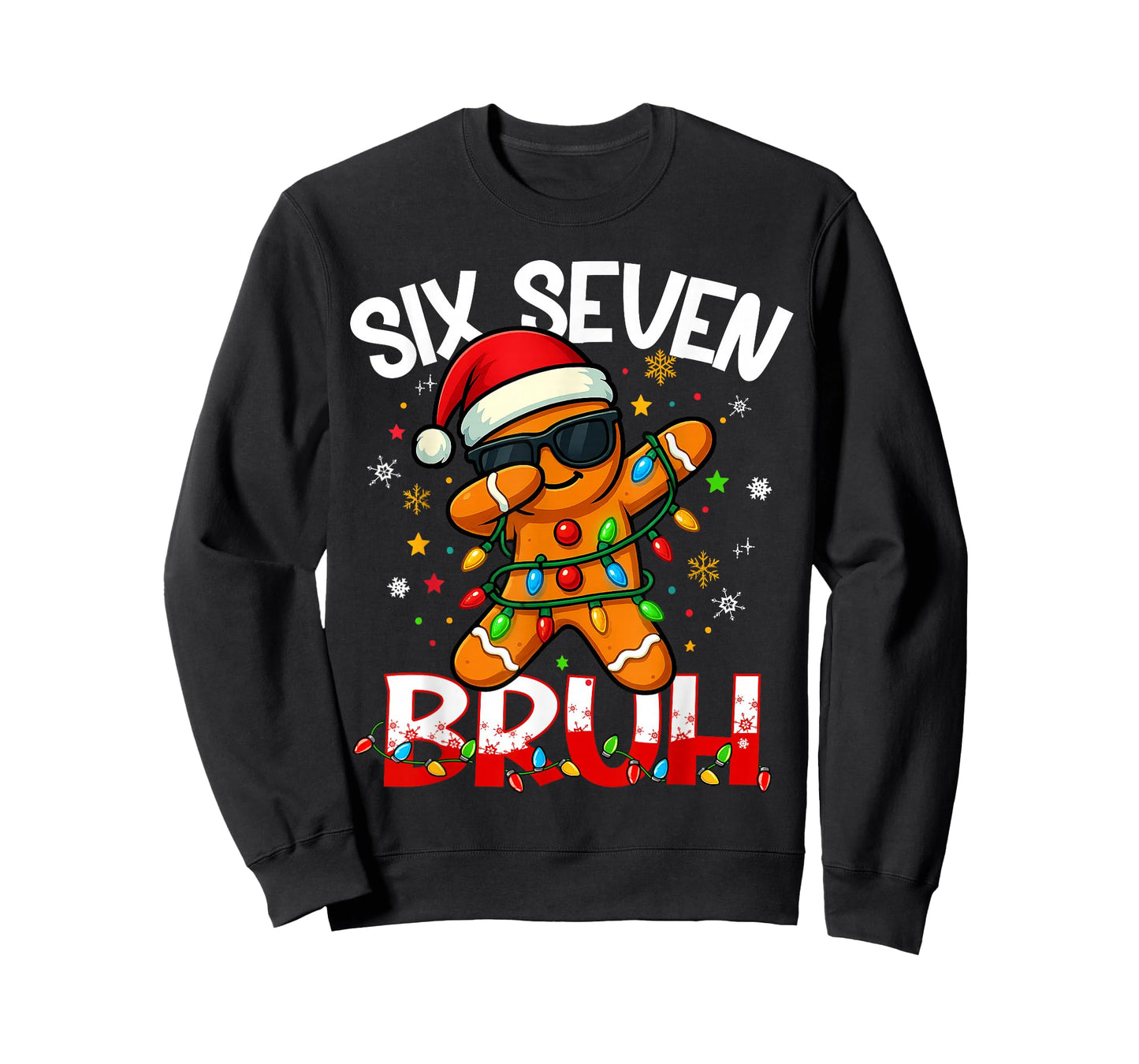 Six Seven 6 7 Meme Dabbing Gingerbread Man Christmas Bruh T-Shirt