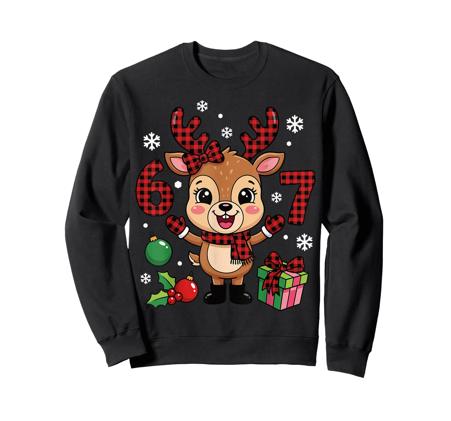 Cute Reindeer Buffalo Plaid 67 Christmas Ornaments T-Shirt