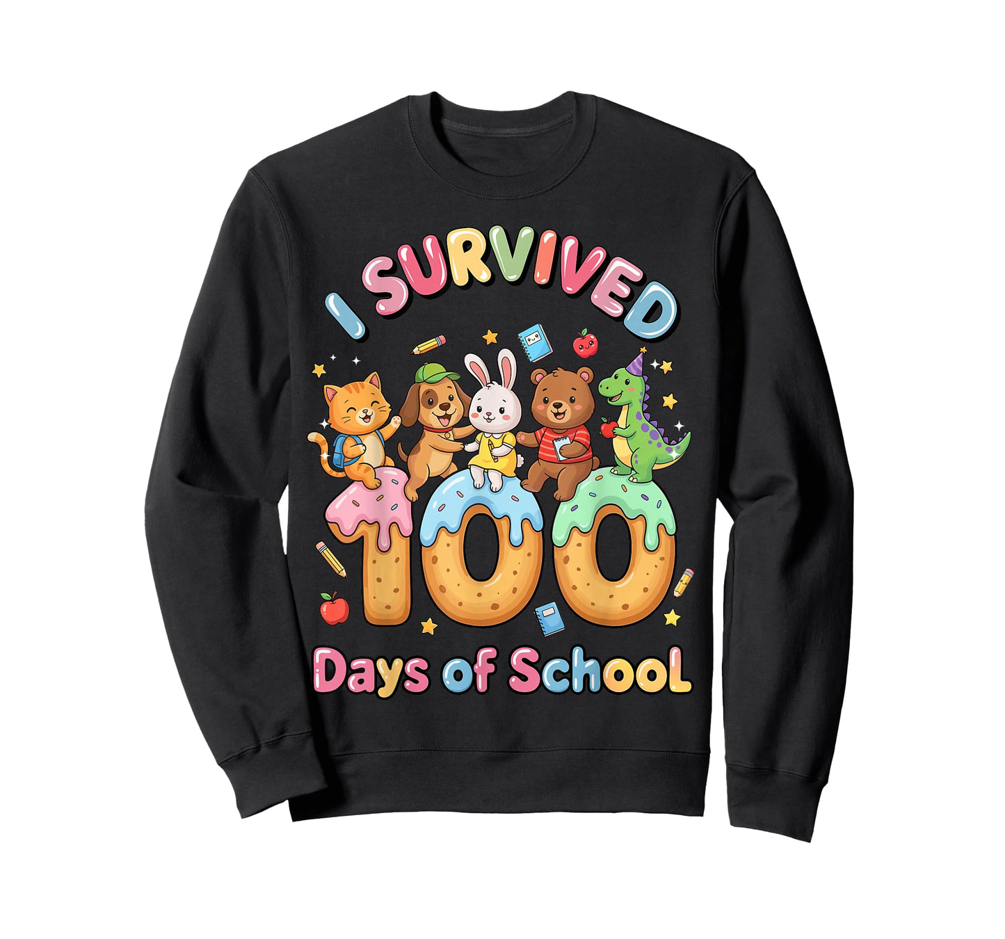 I Survived 100 Days of School Funny Cat Dog Dino Bunny Bear T-Shirt