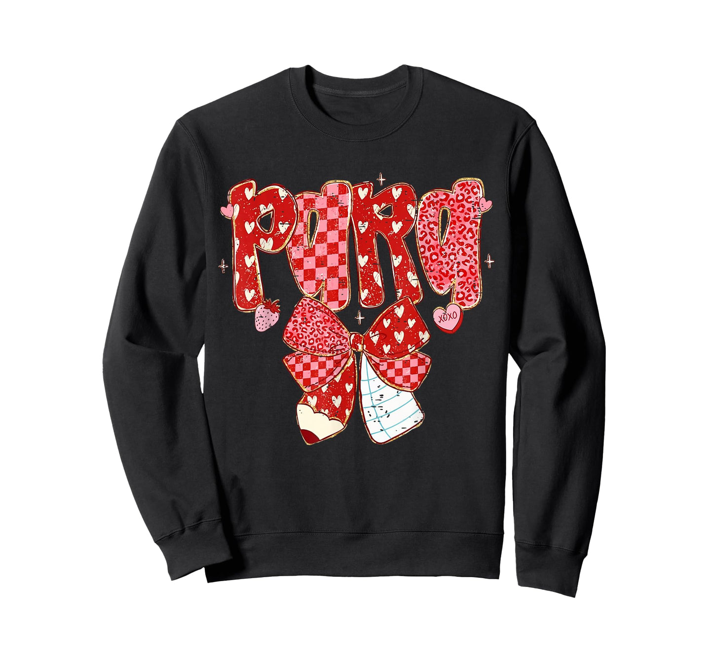 Retro Checkered Coquette Bow Pencil para Teacher Valentine T-Shirt