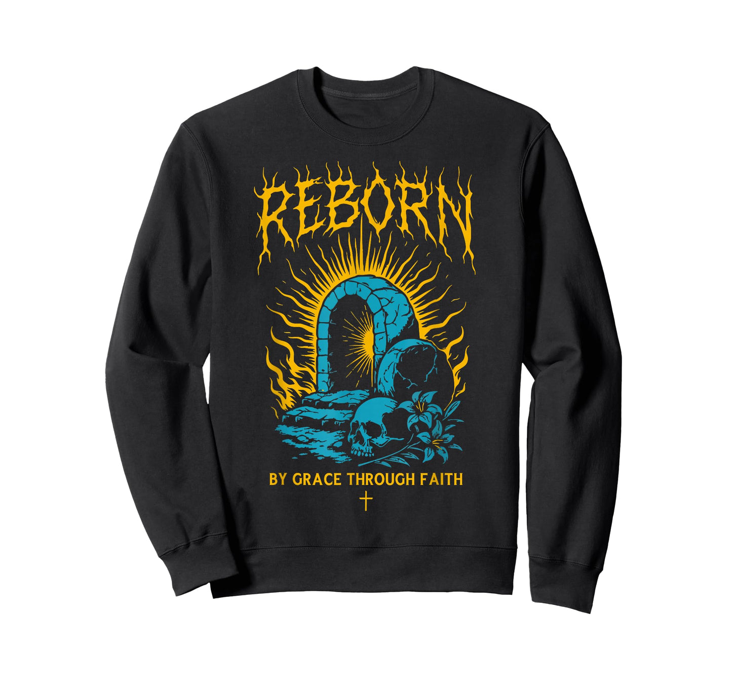 Reborn by Grace Through Faith Christian Gothic Ephesians 2:8 T-Shirt