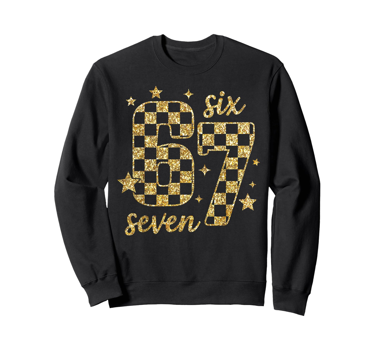 Funny Gold Checkered Six Seven Meme 67 Bling Bling Teacher T-Shirt