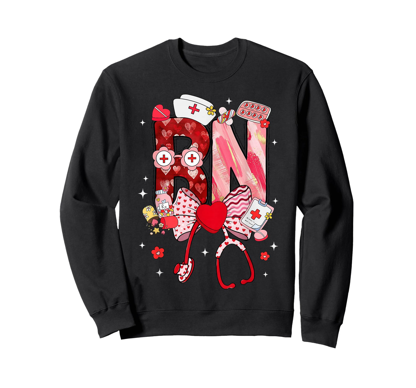 Valentine RN Nurse Coquette Bow Stethoscope Girl Women T-Shirt