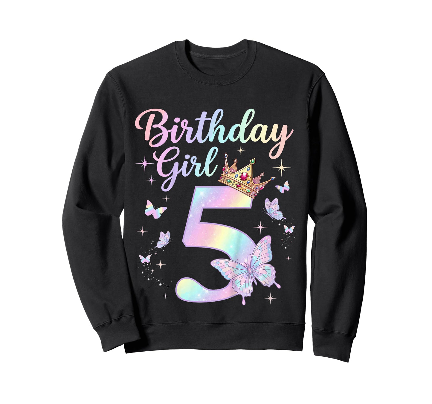 Kids 5th Birthday Shirt Girl Five 5 Year Old Butterfly Birthday T-Shirt