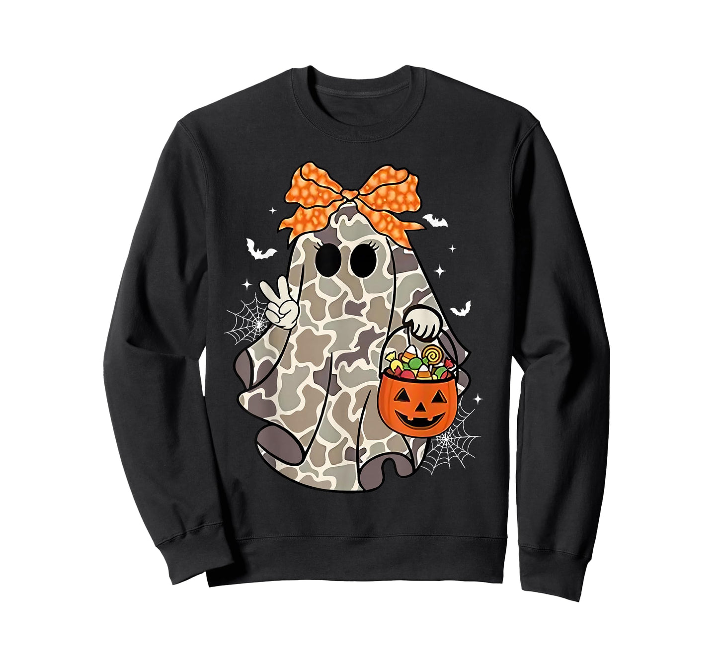Coquette Camo Ghost Bow Halloween Candy Hunter Girls Kids T-Shirt