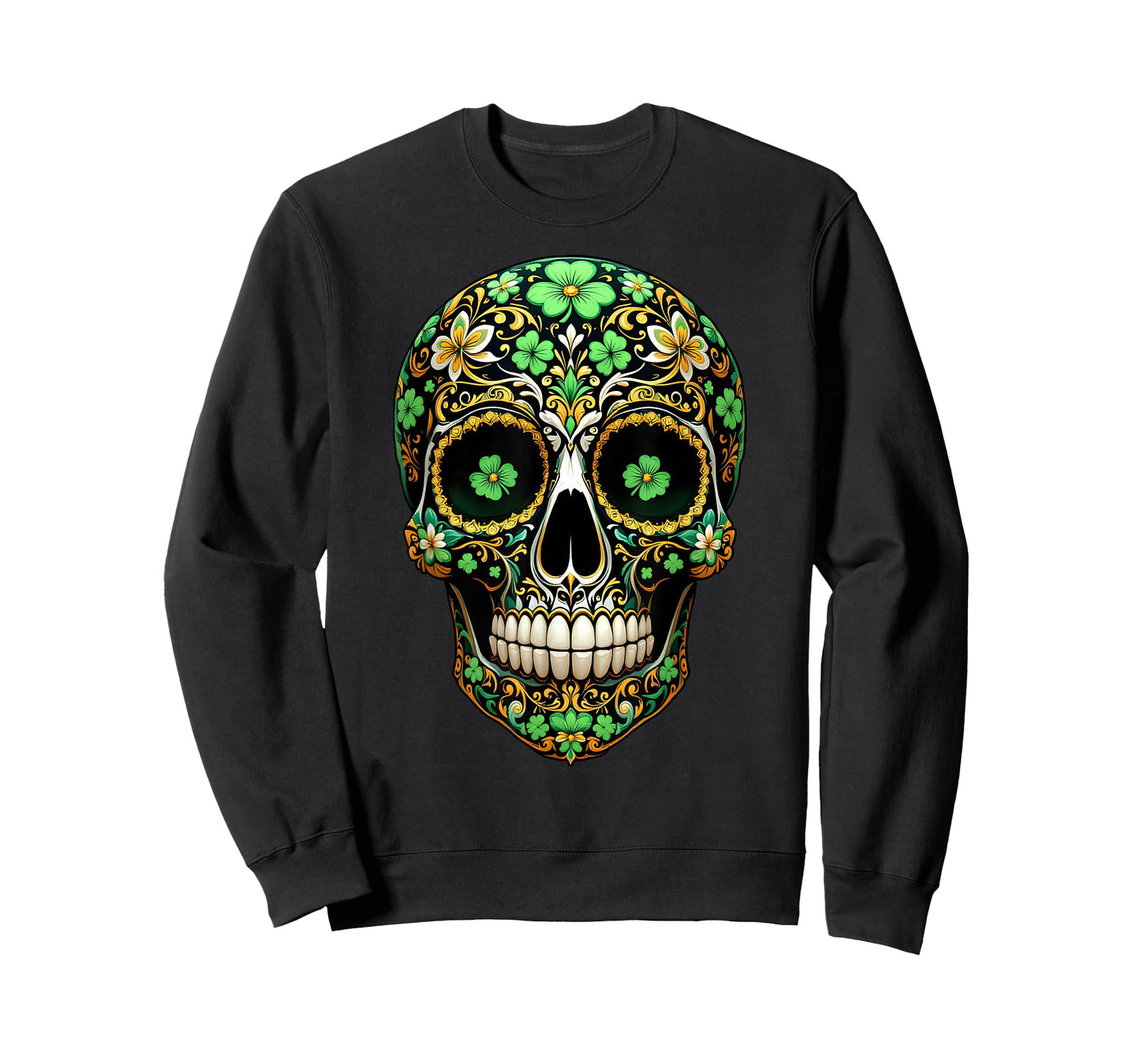 Sugar Skull St Patrick Day of The Dead Lucky Shamrock T-Shirt