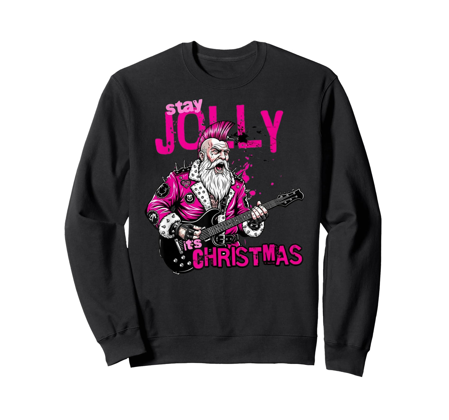 Stay Jolly Punk Santa – Rock & Roll Guitar Christmas T-Shirt