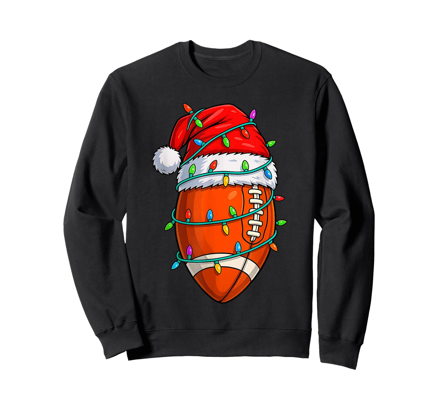 Christmas Football Player Santa Hat Xmas Lights Funny Sports T-Shirt