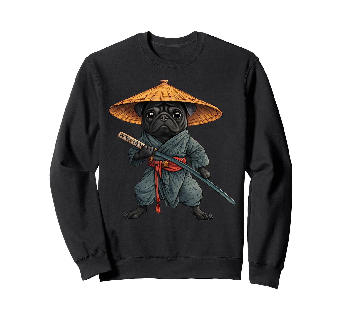 Black Pug Samurai Art Japanese Vintage T-Shirt