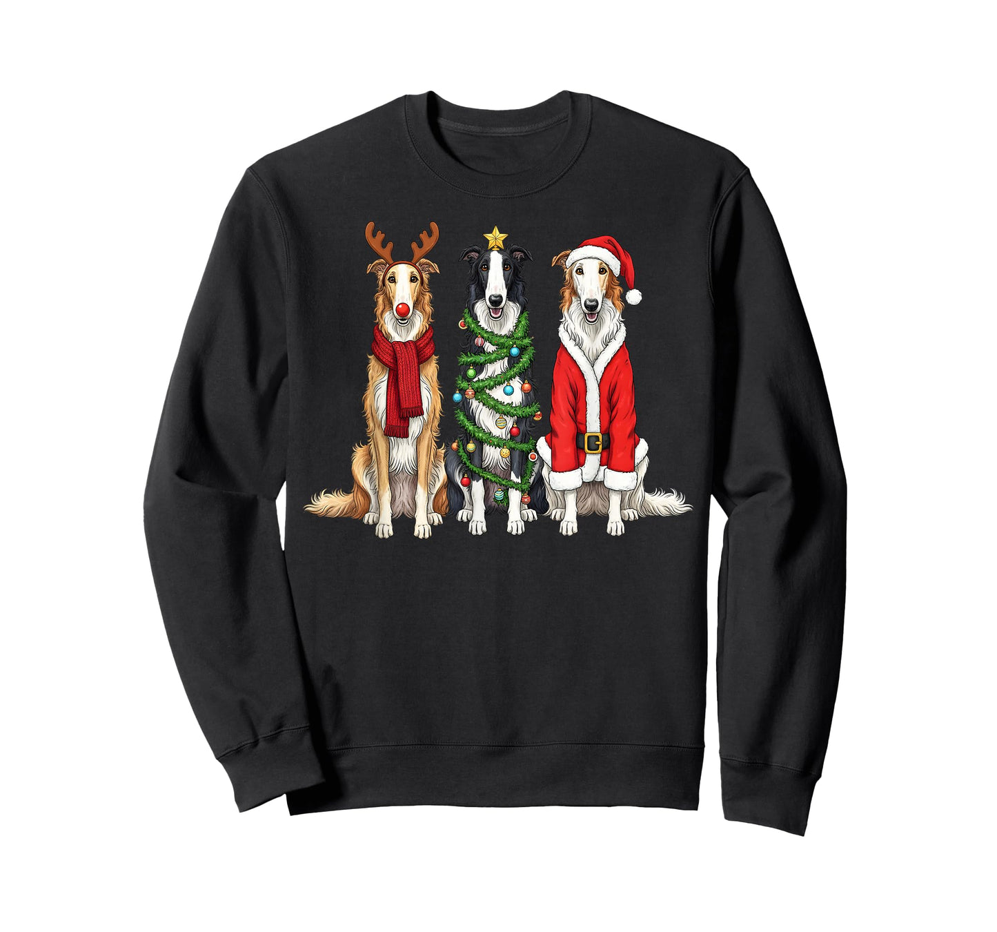 Retro Christmas Borzoi Santa Reindeer Dog Lover T-Shirt