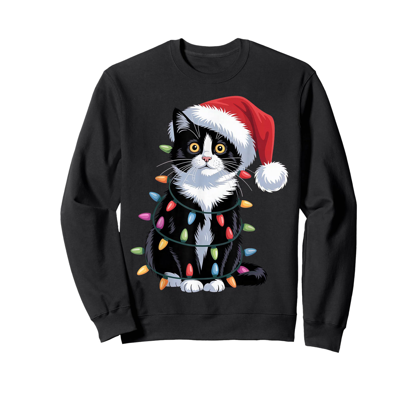Tuxedo Cat Meow Santa Tuxie Christmas Tree T-Shirt
