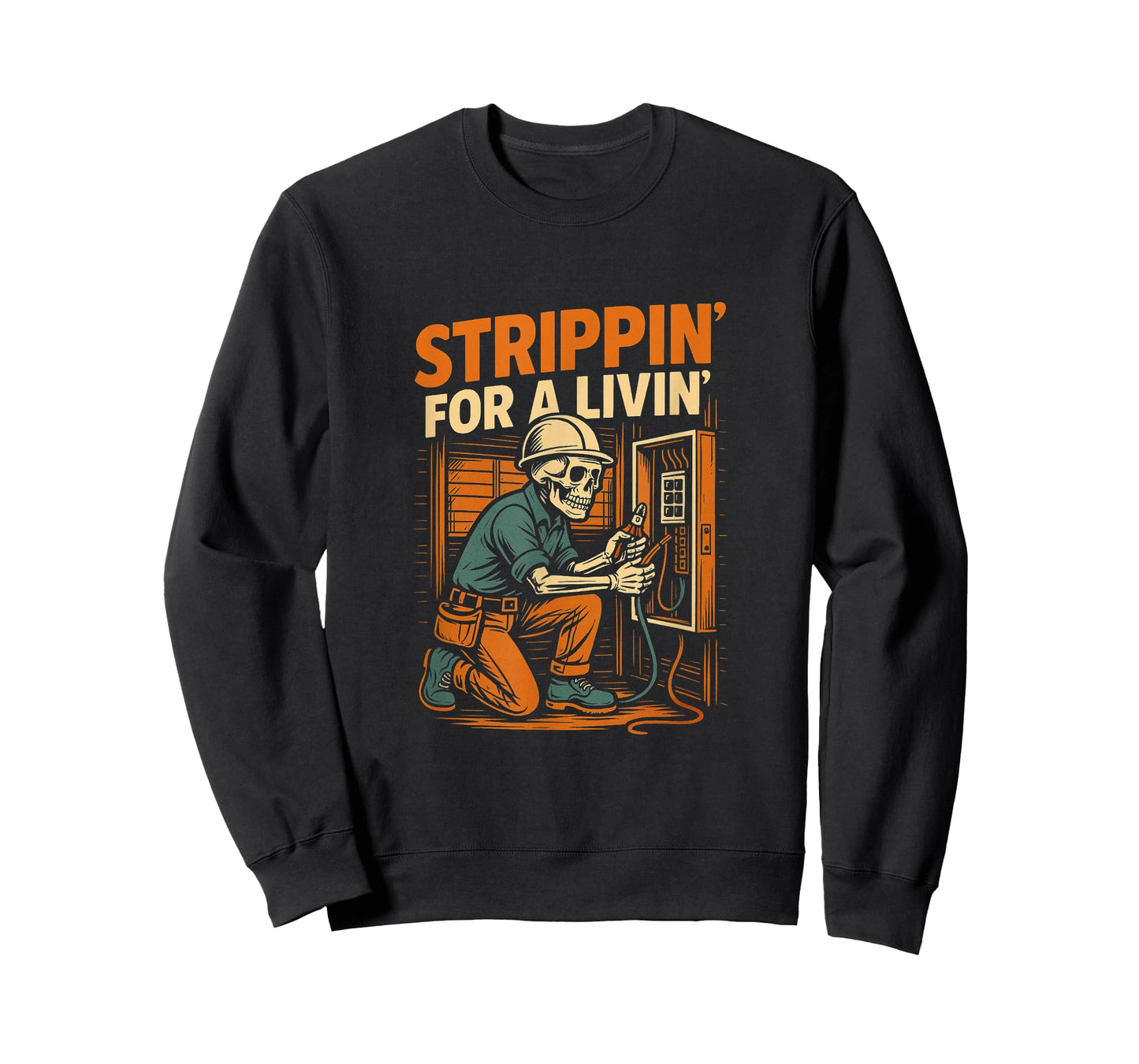 Strippin' for A Livin' Electrical Worker Skeleton Humor T-Shirt