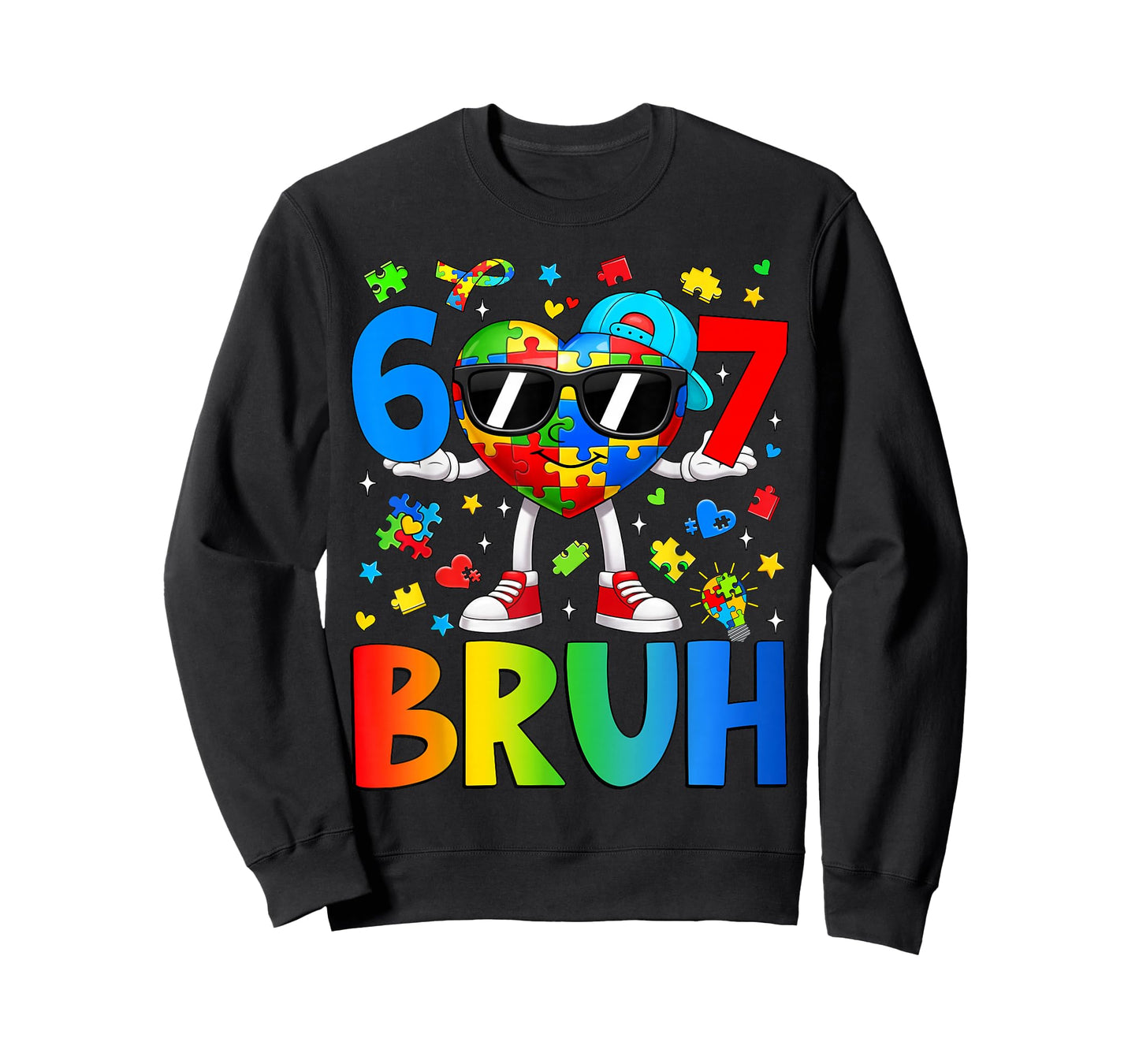 Six Seven Bruh 6 7 Puzzle Heart 67 Autism Awareness Boy Kids T-Shirt