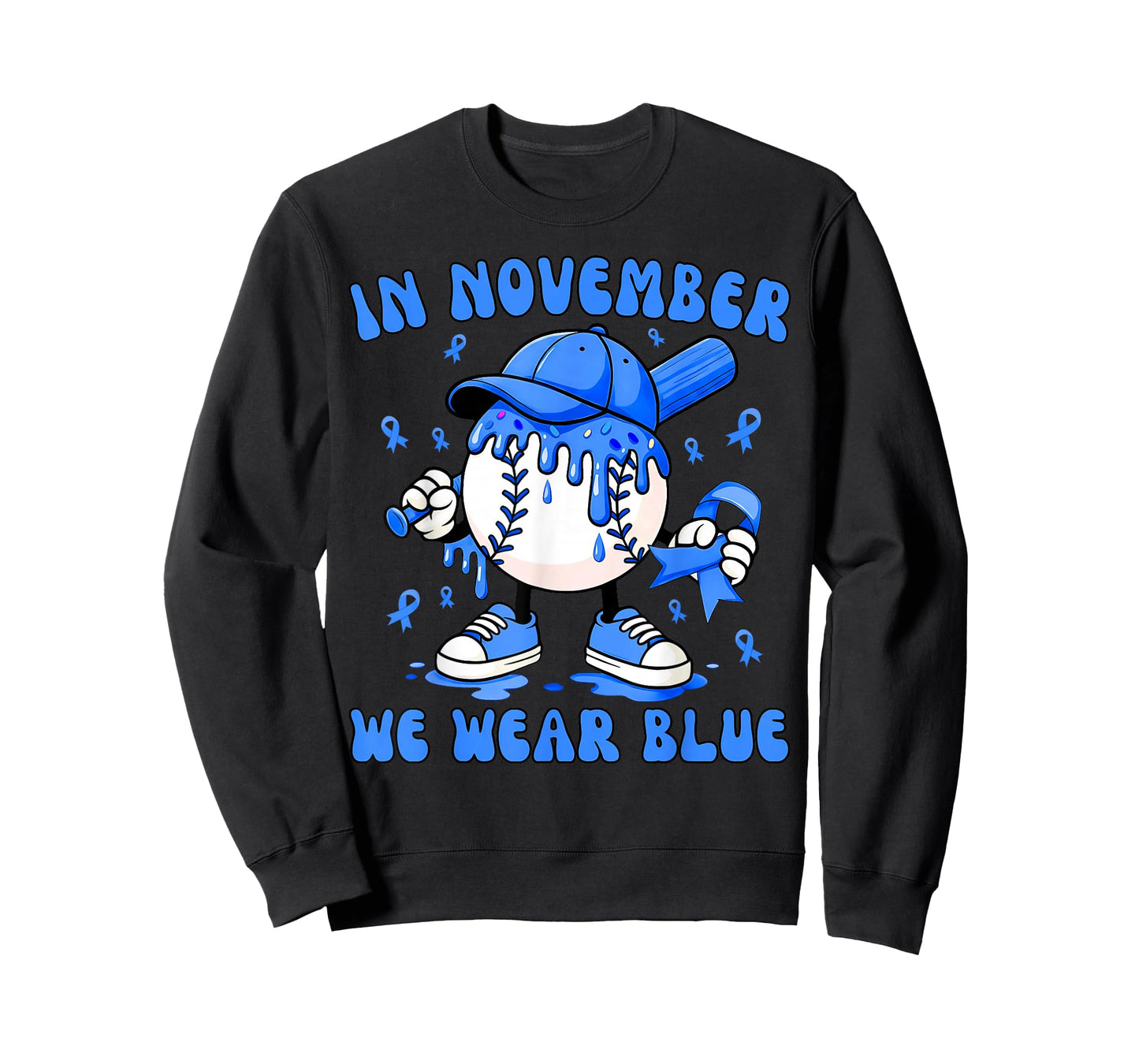 in November We Wear Blue Baseball Drip Diabetes Support T-Shirt