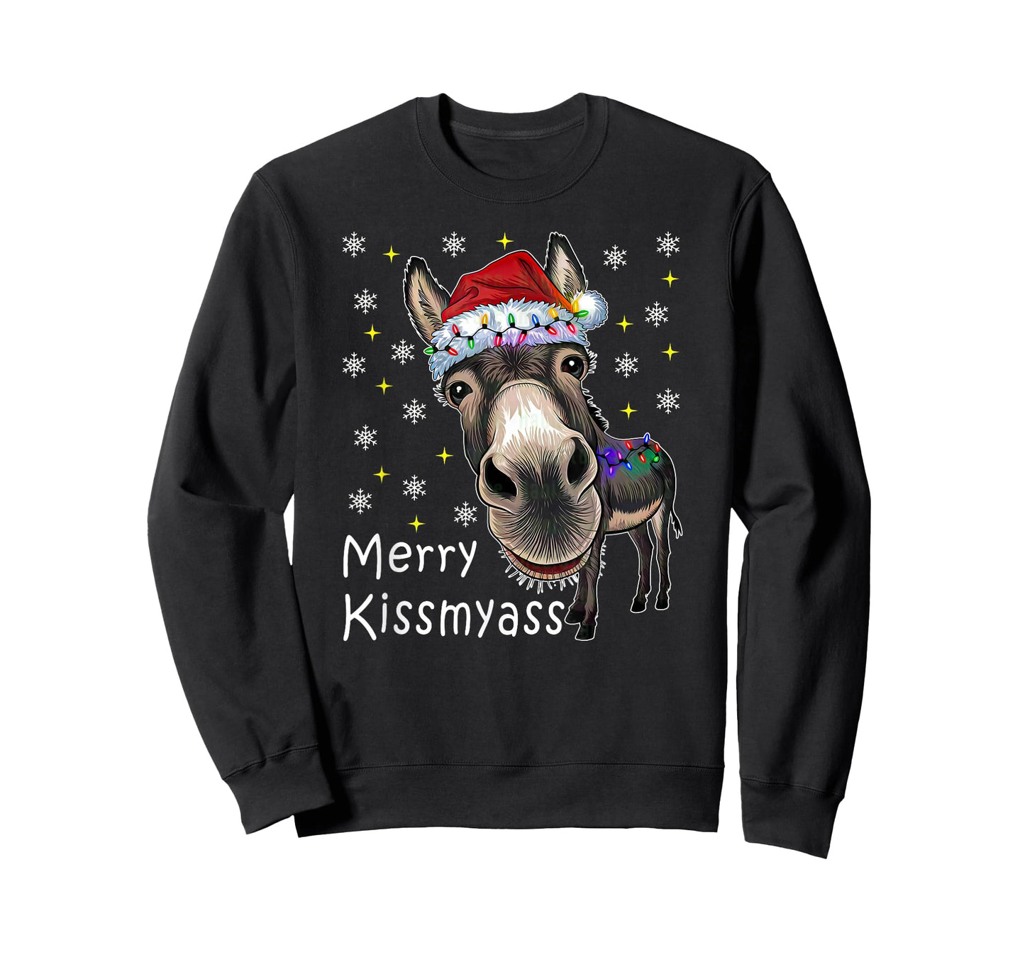 Merry KissMyAss Funny Donkey Christmas Lights Saying Quote T-Shirt
