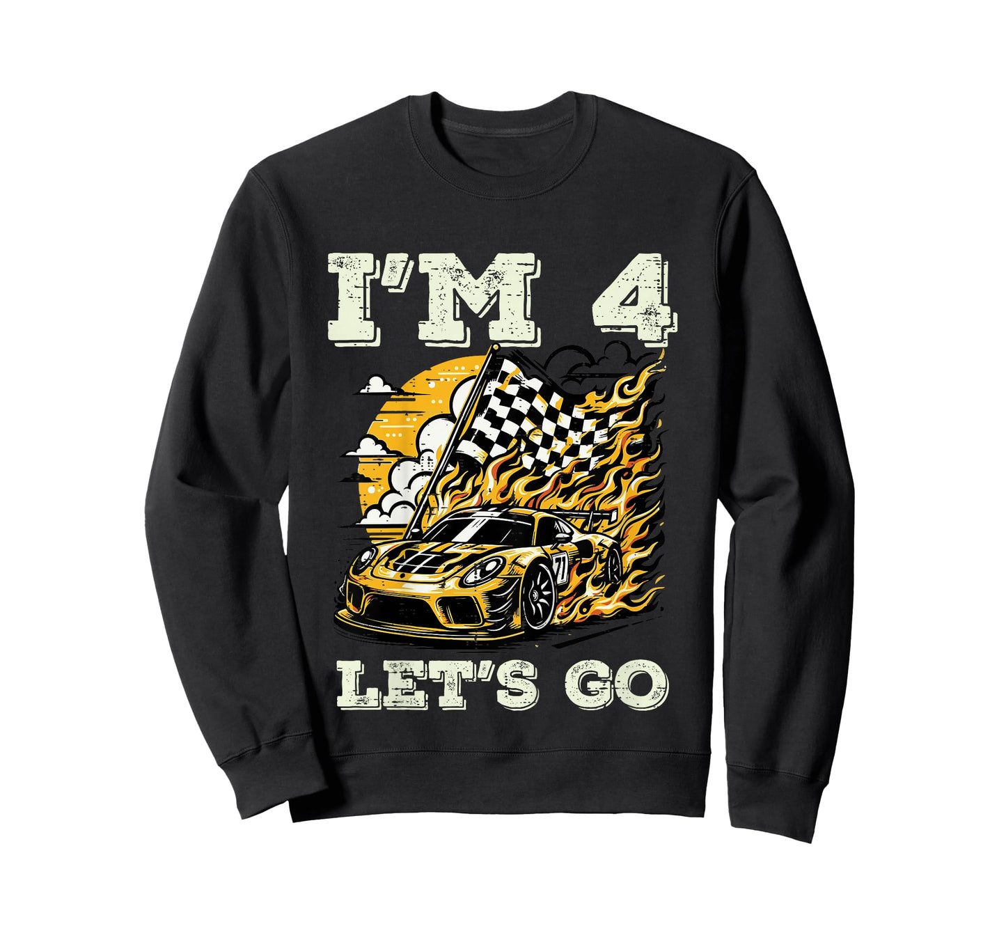 Kids 4th Birthday Race Car Flag Im 4 Years Old Bday Boys Kids T-Shirt