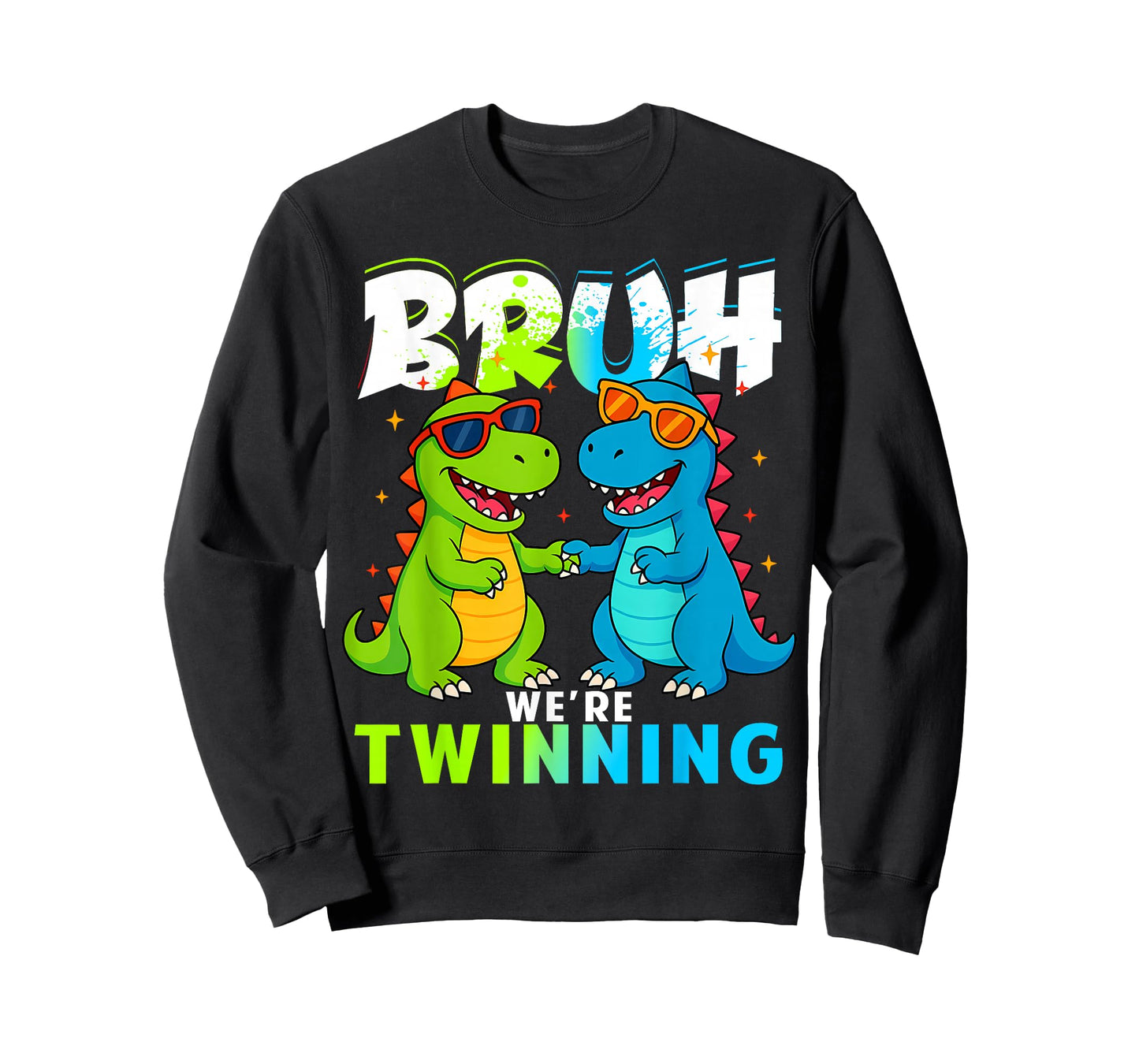 Bruh We're Twinning Boys Funny Dinosaur Twin Day Spirit Week T-Shirt
