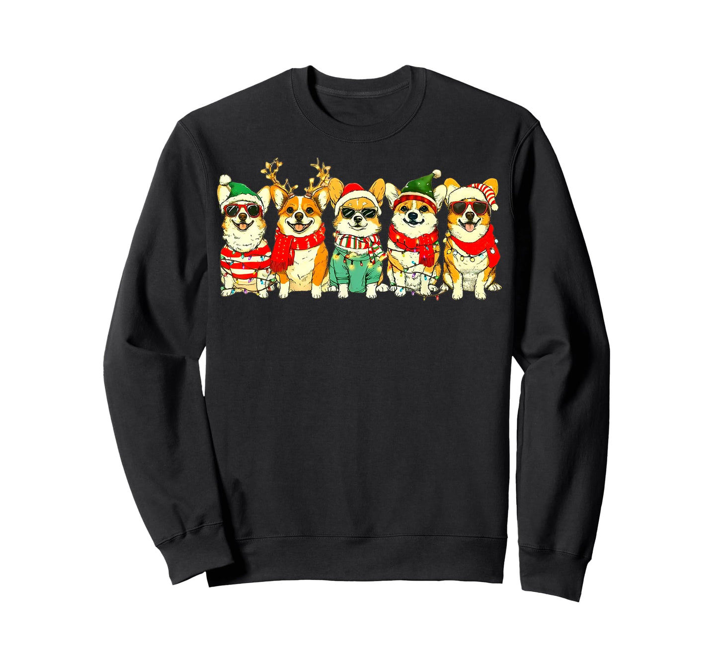 Cute Christmas Corgi Dogs Holiday Lights Merry Xmas Corgi T-Shirt